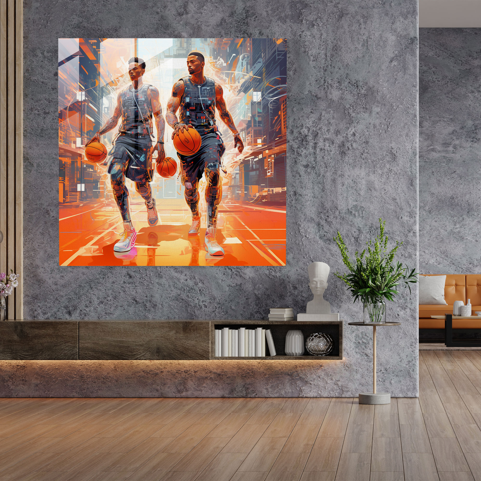 NBA Cyber World Glasbild - NBA Glas Kunst futuristische digitale Kunst Glasbild