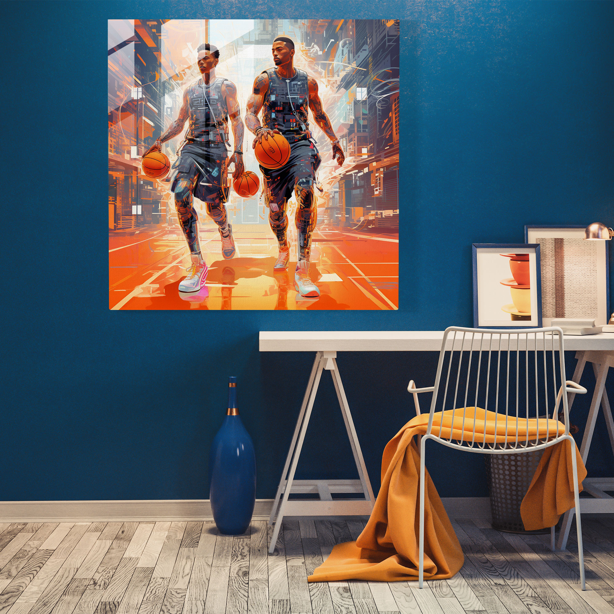 NBA Cyber World Glasbild - NBA Glas Kunst futuristische digitale Kunst Glasbild