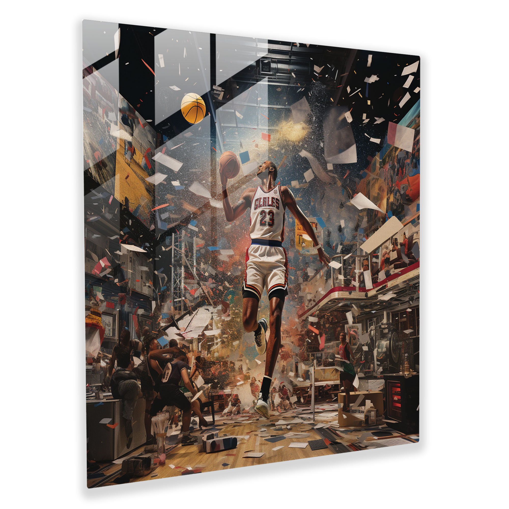 Nba Iconic Moments Collage Glass Print - Nba, Modern Art, Nba, Wall Decoration