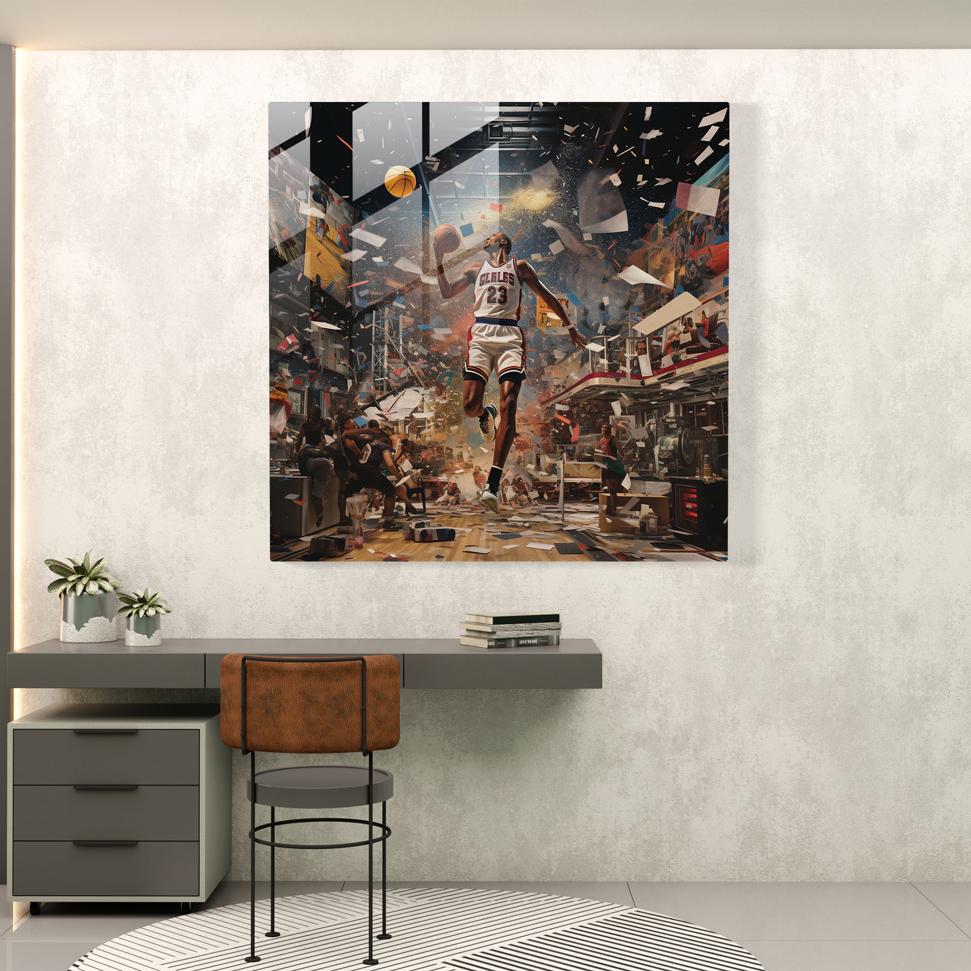 Nba Iconic Moments Collage Glass Print - Nba, Modern Art, Nba, Wall Decoration