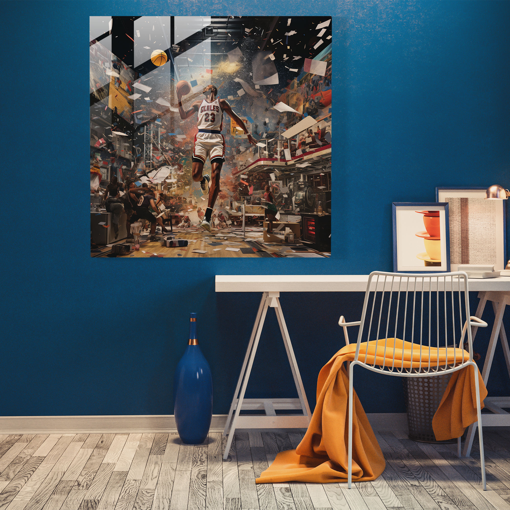 Nba Iconic Moments Collage Glass Print - Nba, Modern Art, Nba, Wall Decoration