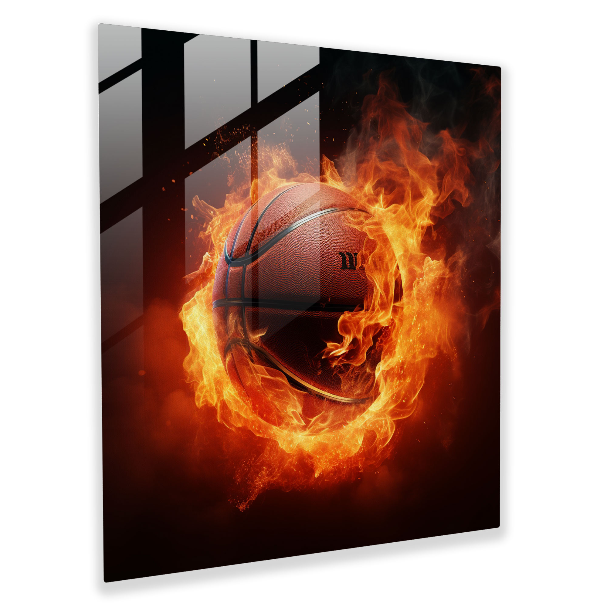NBA Feuerball Glasbild - Realistische 3D-Rendering Wanddekoration
