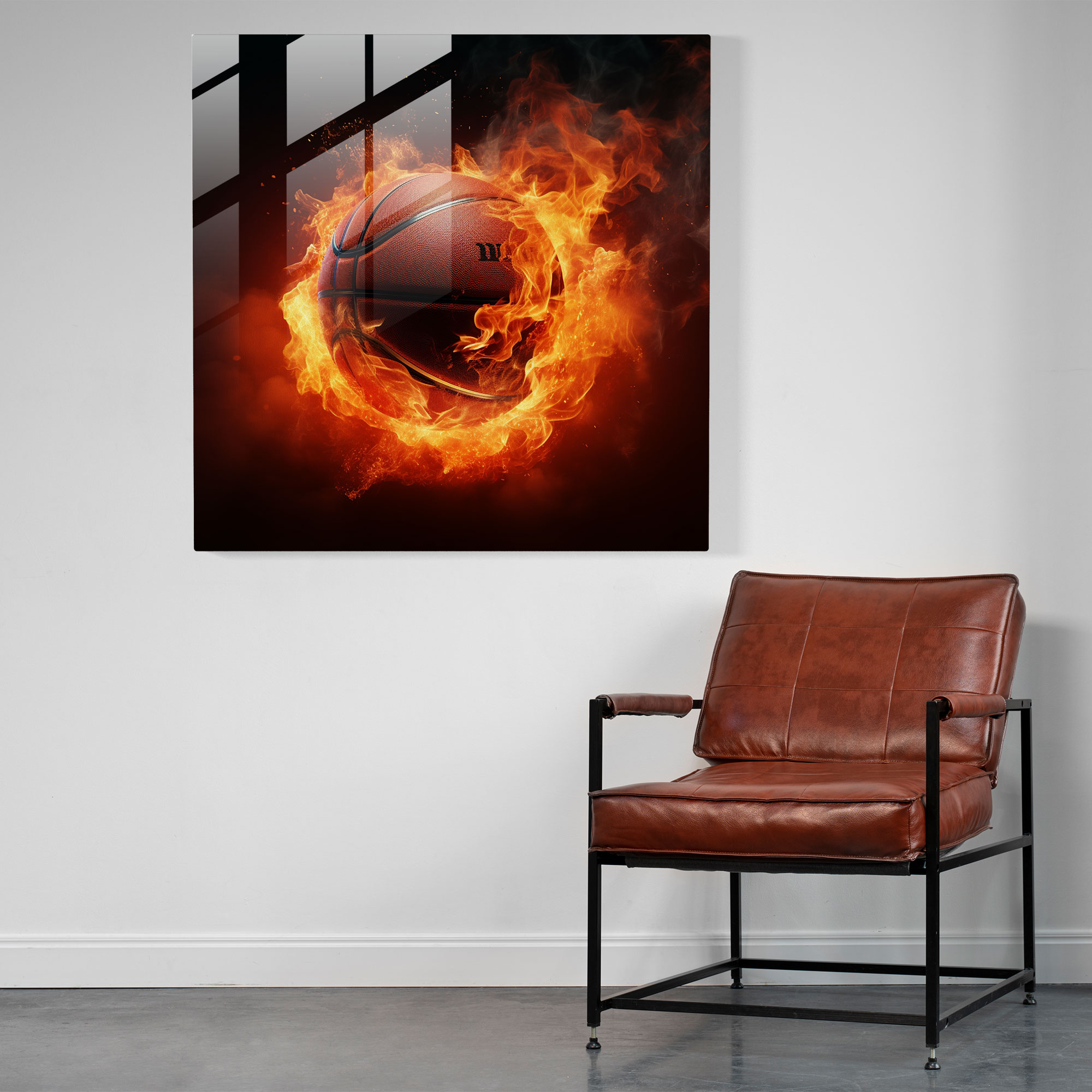 NBA Feuerball Glasbild - Realistische 3D-Rendering Wanddekoration