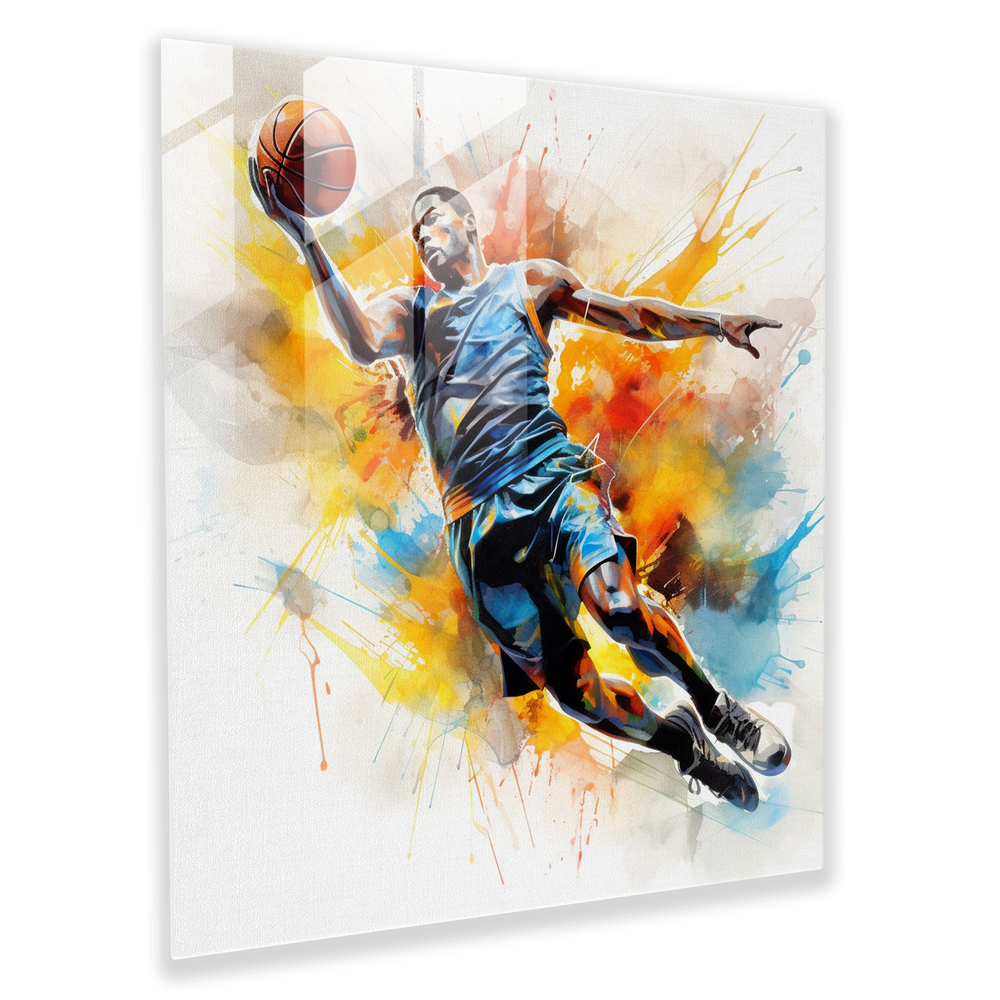 Nba Abstract Watercolor Glass Print - Nba, Wall Decoration, Glass Art, Glass Print