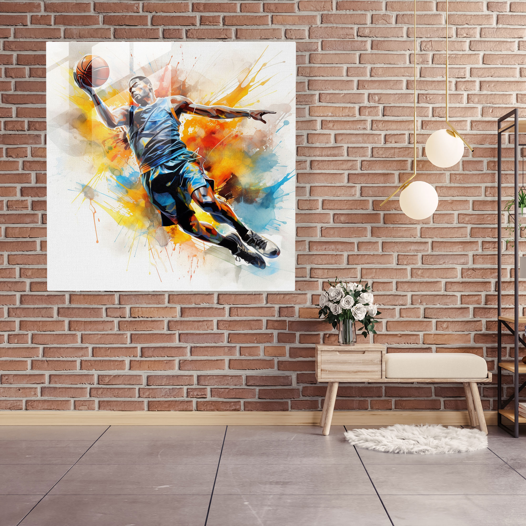 Nba Abstract Watercolor Glass Print - Nba, Wall Decoration, Glass Art, Glass Print