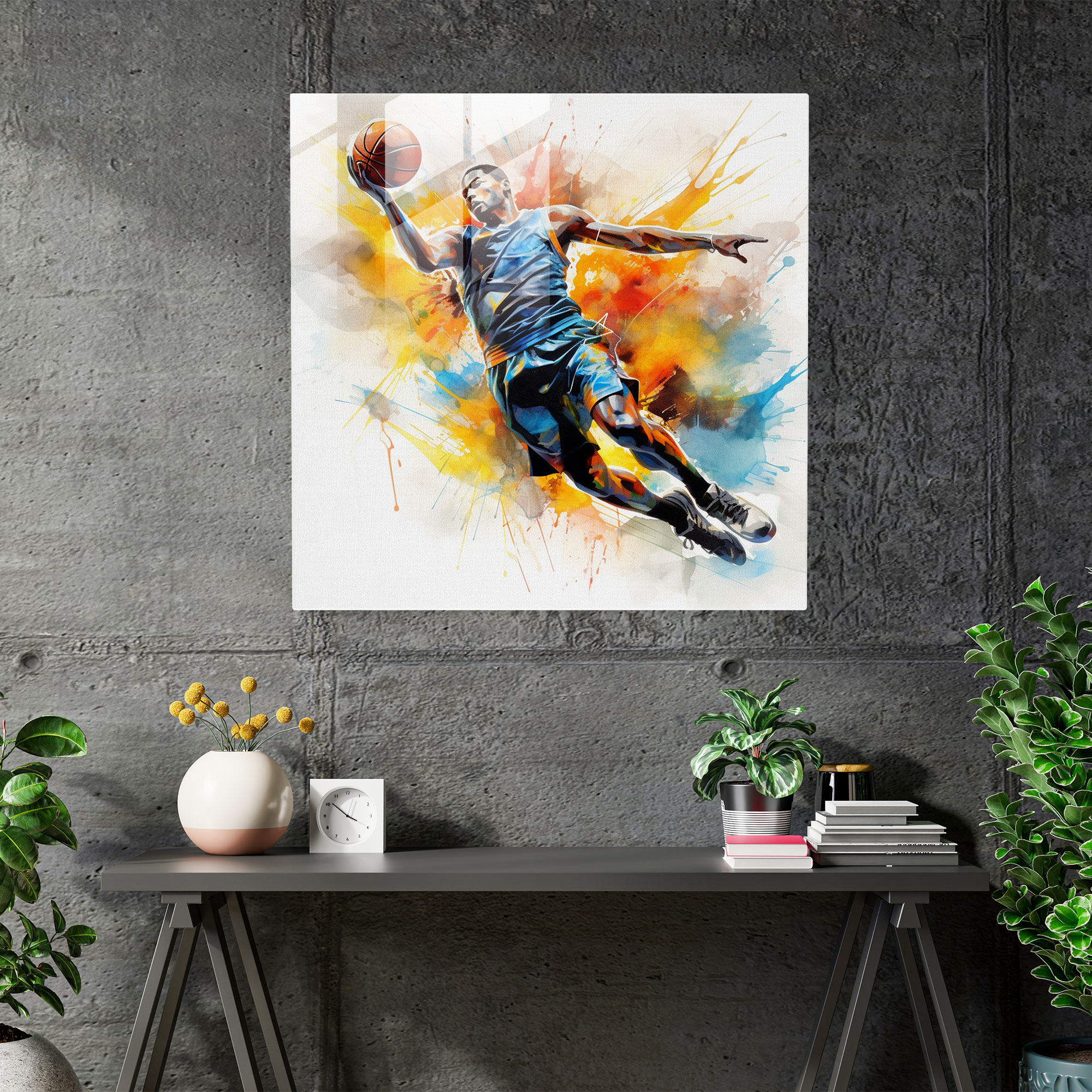 Nba Abstract Watercolor Glass Print - Nba, Wall Decoration, Glass Art, Glass Print