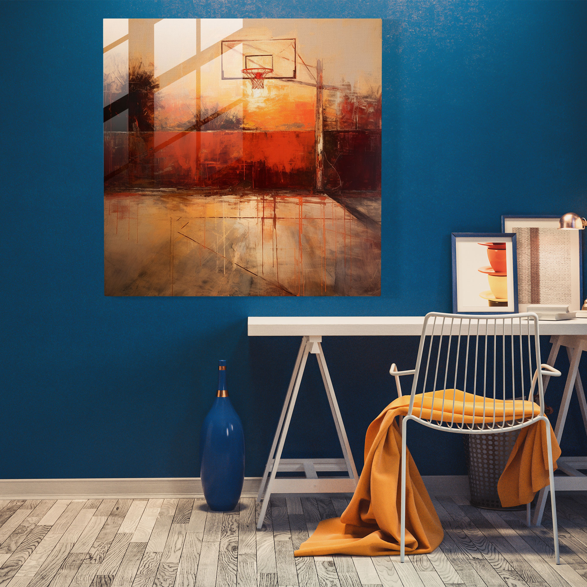 Nba Sunset Oil Painting Glass Print - Nba, Wall Decoration, Home Decoration, Glass Art