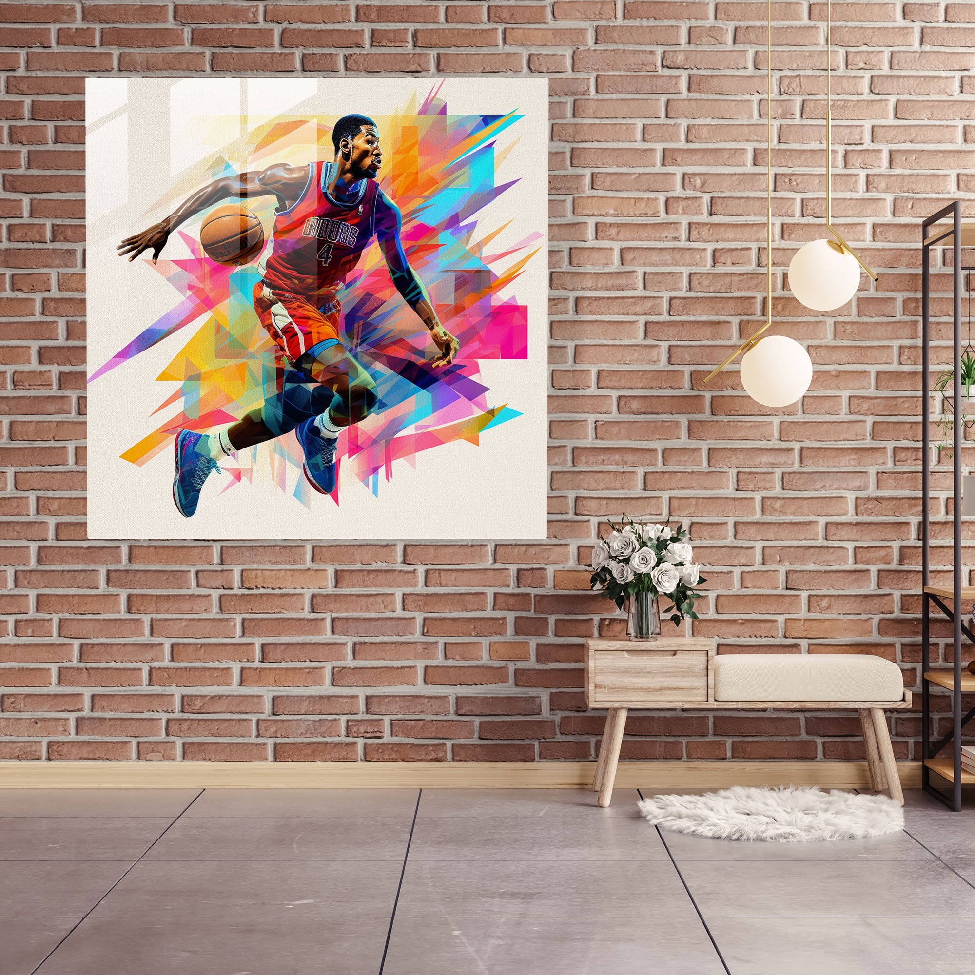 NBA Digitales Collage Glasbild - NBA Glasbild Wohndekoration Glaskunst