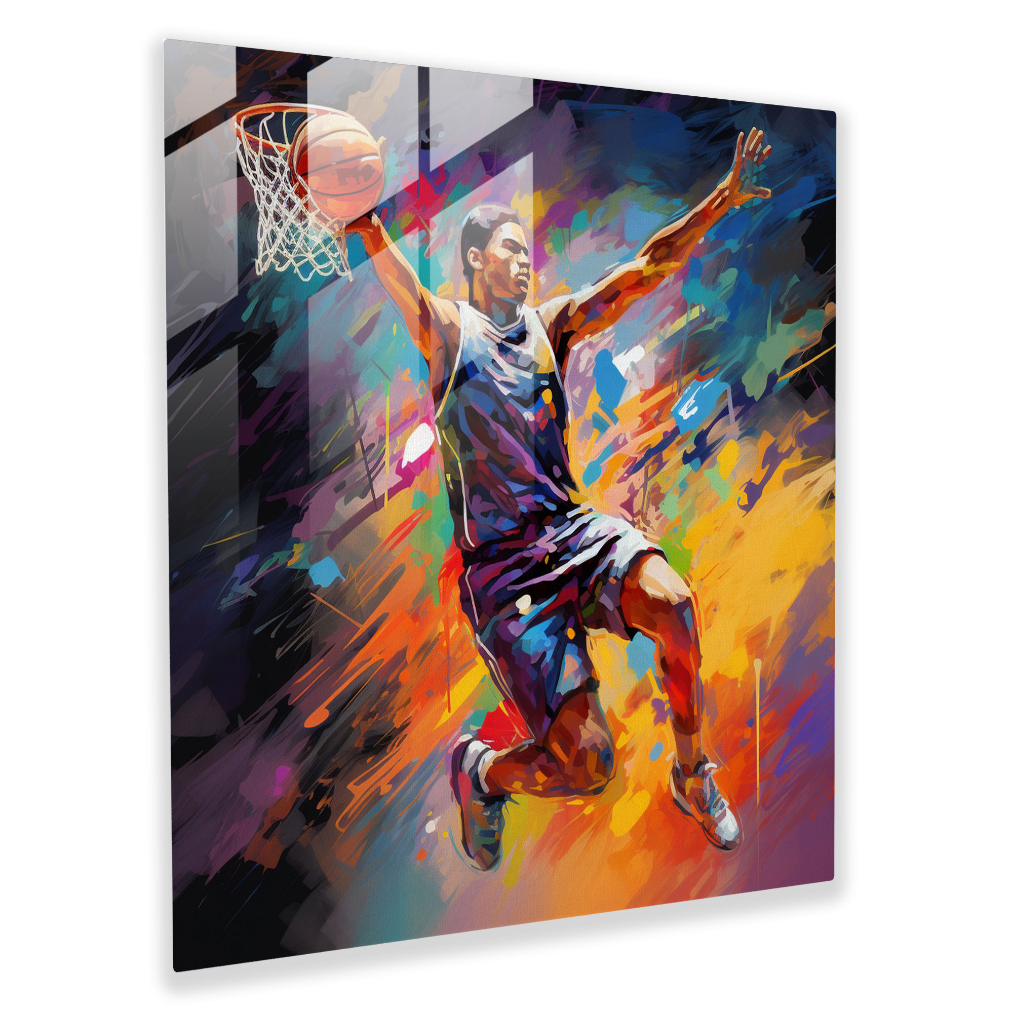 Nba Glass Wall Art - Modern Abstract Basketball Player Dunking - Nba, Modern Art, Vibrant Colors, Basketball