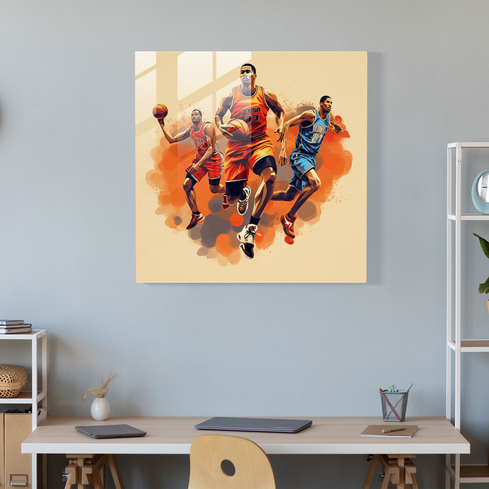Nba Glass Wall Art - Stylized Graphic Illustration Of Iconic Players - Nba, Action Poses, Glass Art, Skills
