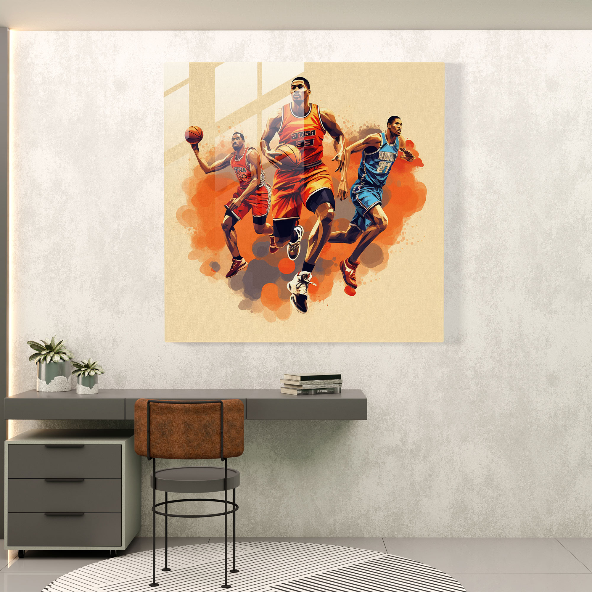 Nba Glass Wall Art - Stylized Graphic Illustration Of Iconic Players - Nba, Action Poses, Glass Art, Skills