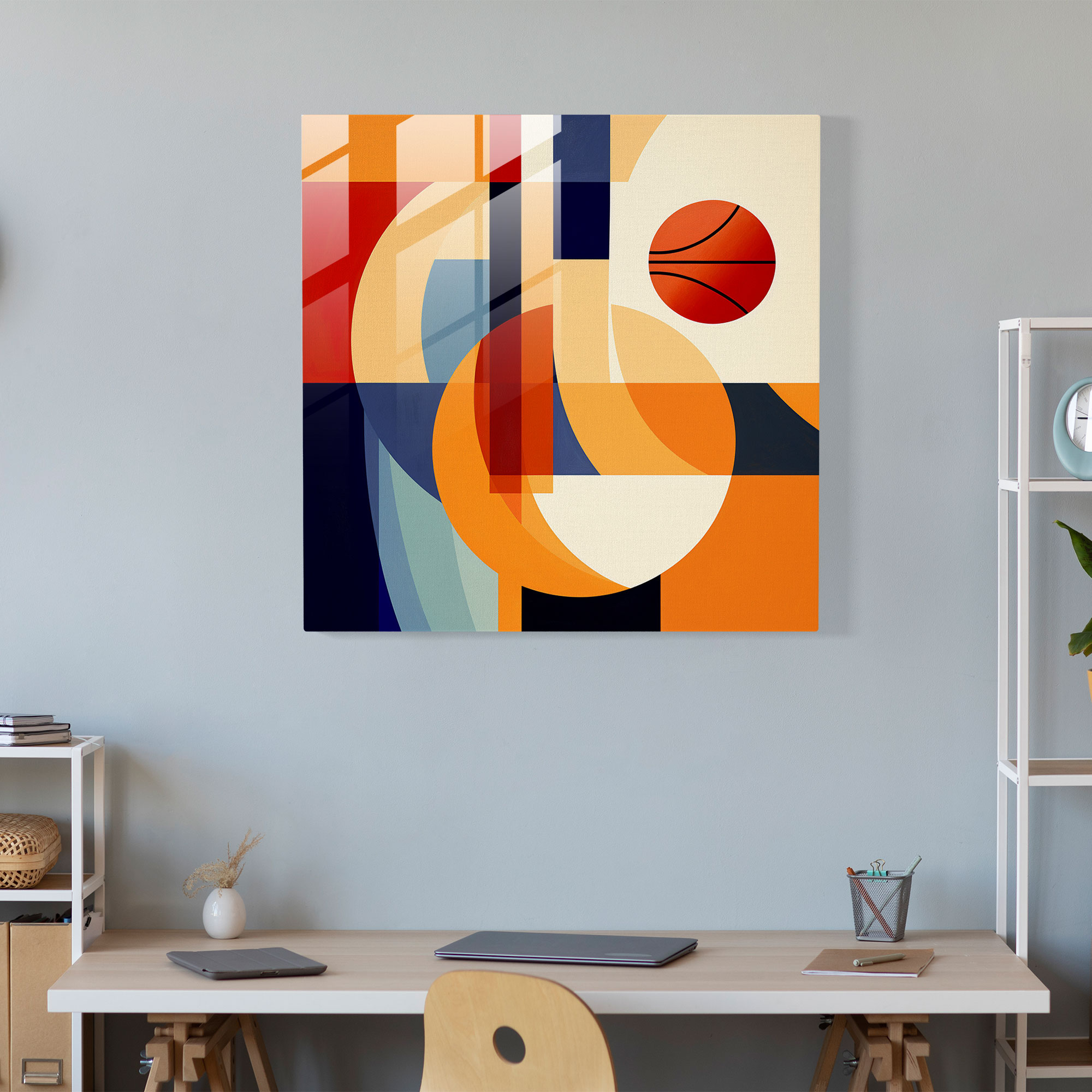 Nba Glass Wall Art - Abstract Geometric Basketball Design - Nba, Wall Decoration, Glass Art, Home Decoration