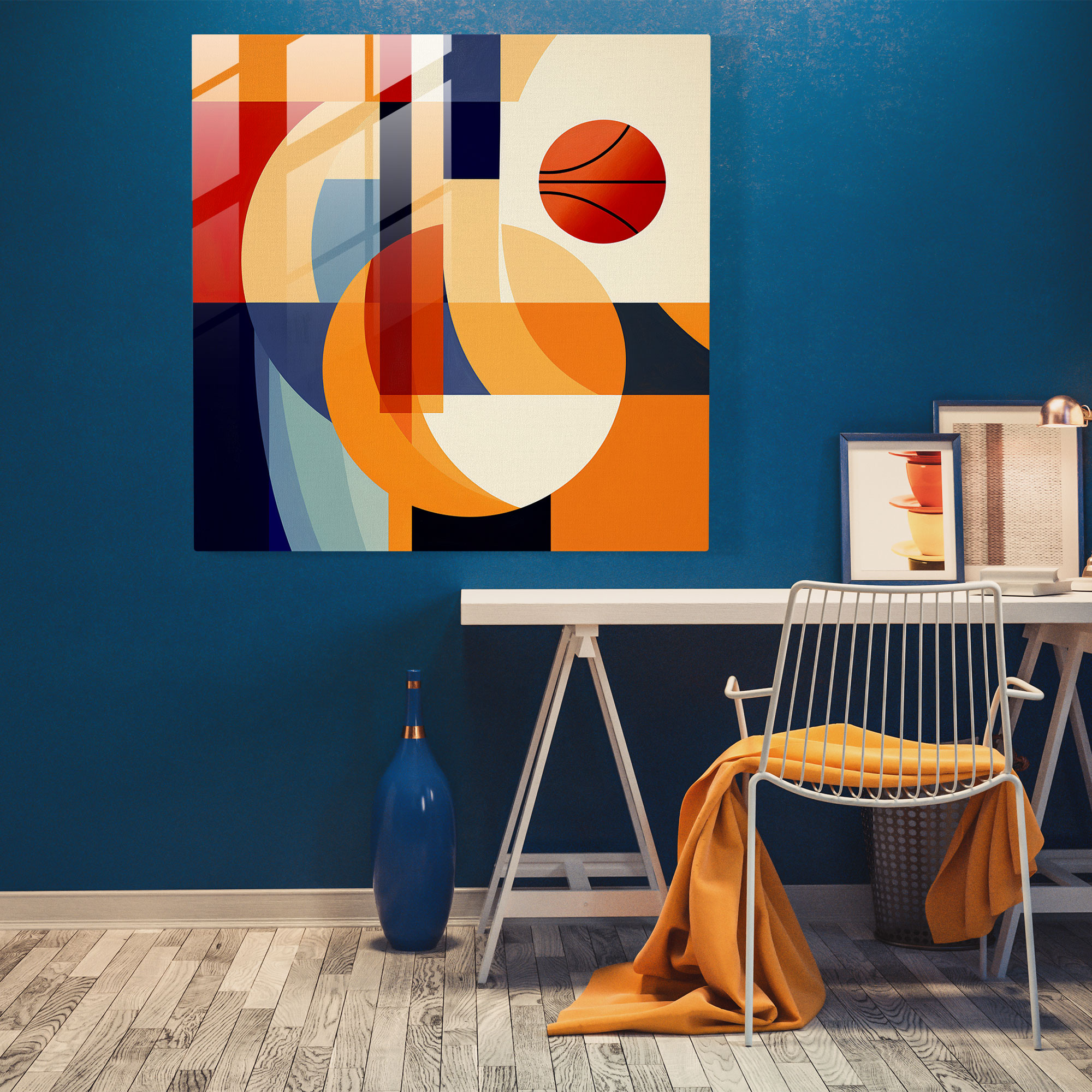 Nba Glass Wall Art - Abstract Geometric Basketball Design - Nba, Wall Decoration, Glass Art, Home Decoration