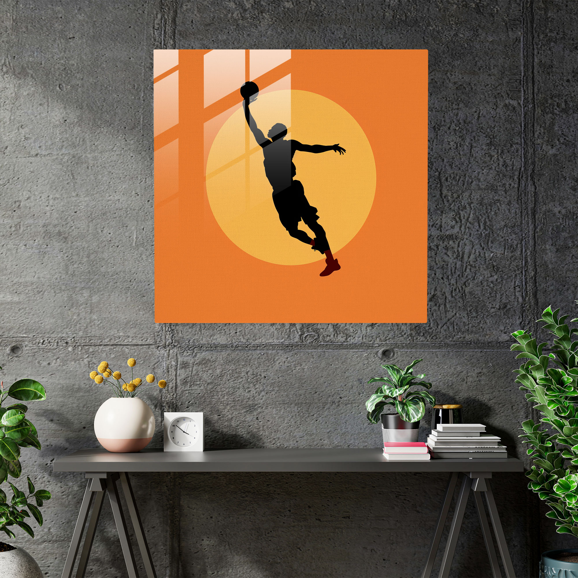 Nba Silhouette Glass Print - Nba, Home Decoration, Glass Wall Art, Glass Print