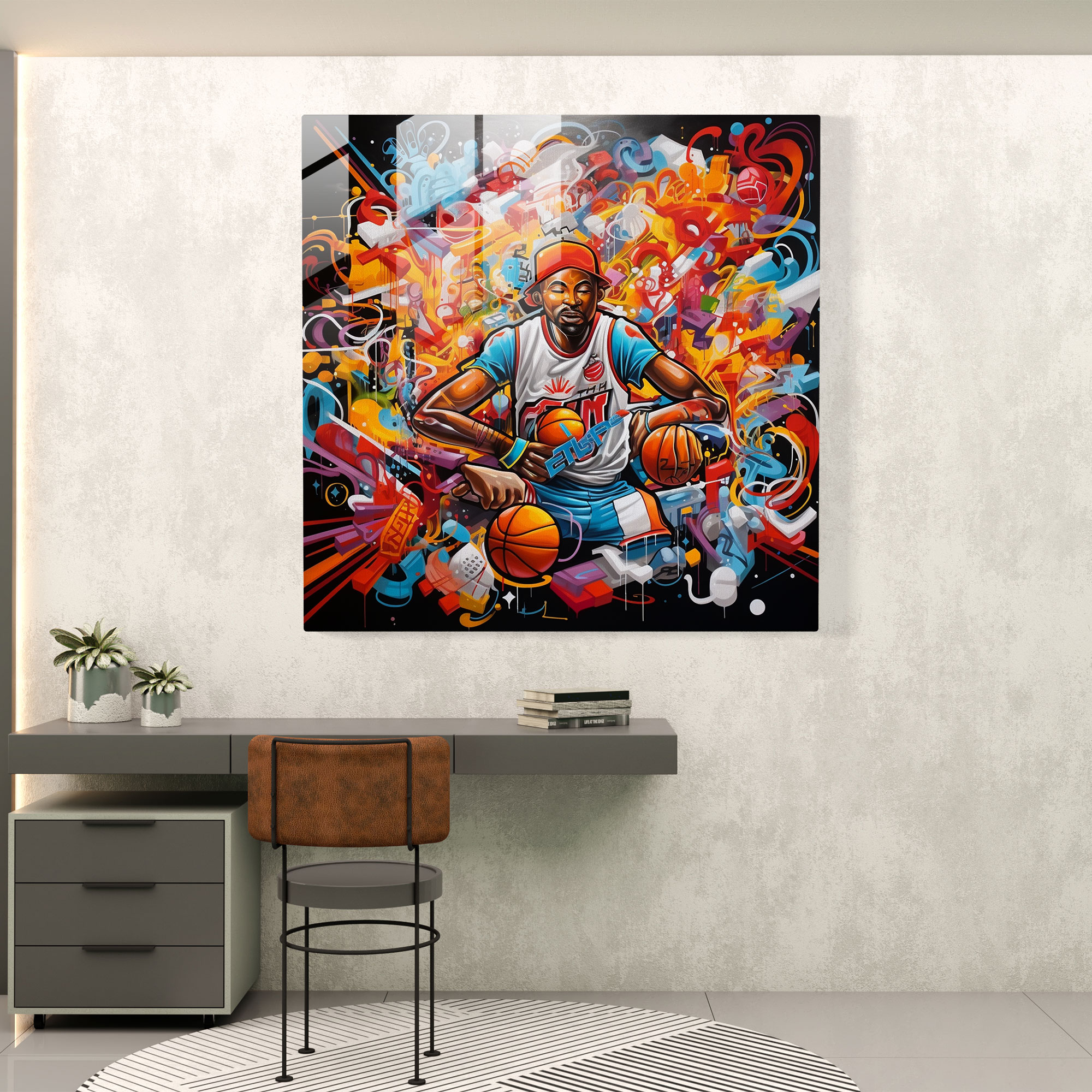 Nba Graffiti Glass Print - Nba, Glass Art, Glass Print, Wall Decoration