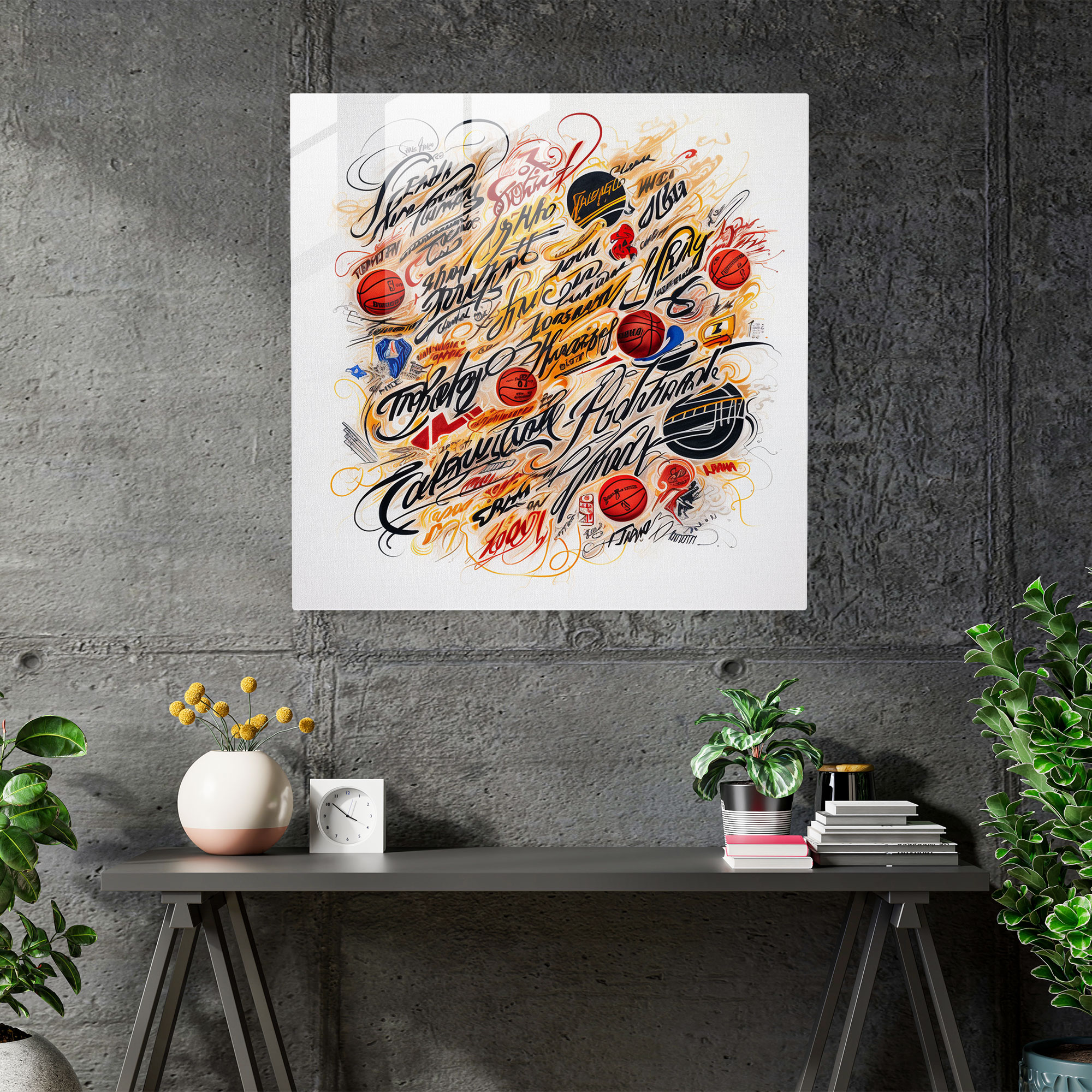 Nba Calligraphy Glass Print - Nba, Modern Art, Wall Decoration, Glass Art