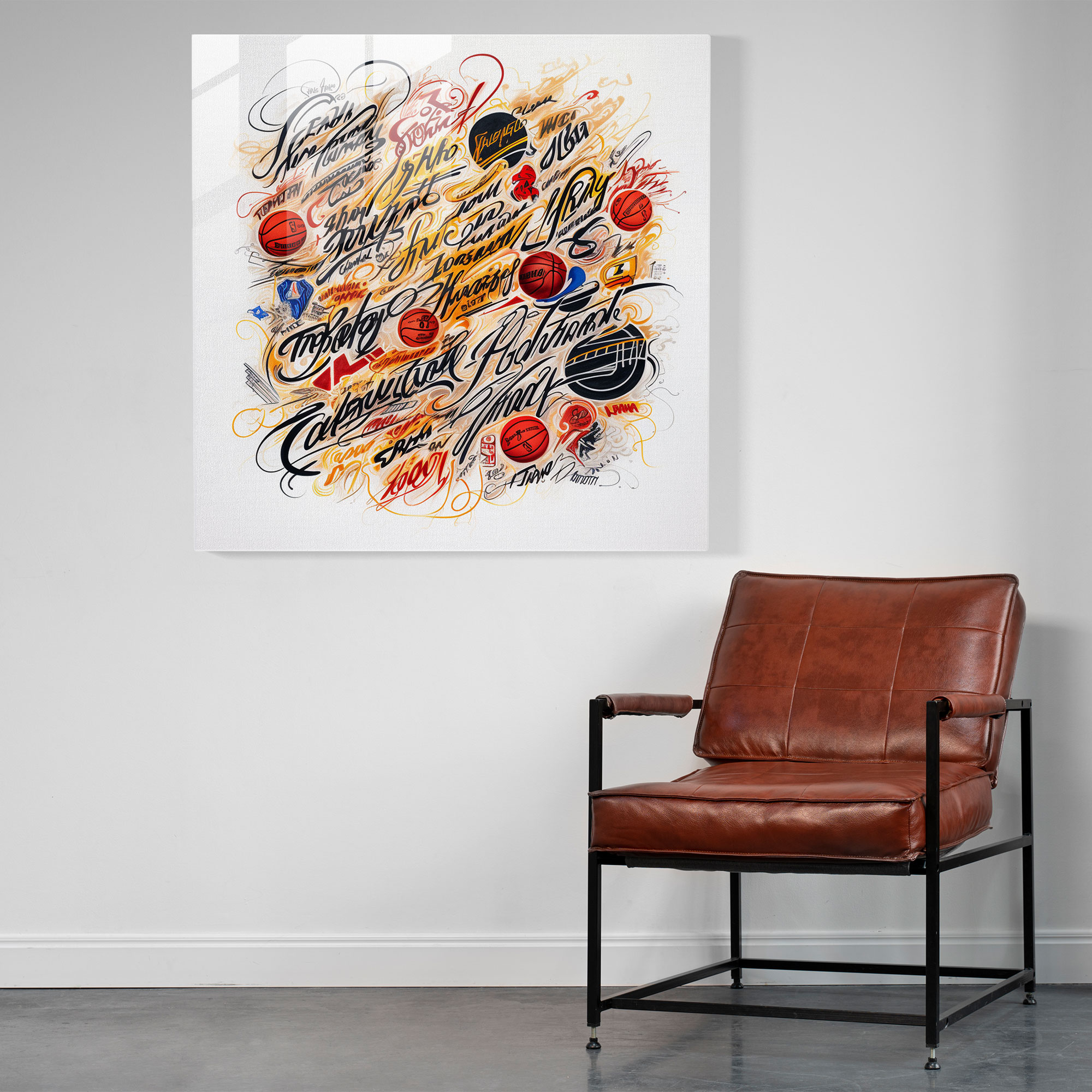 Nba Calligraphy Glass Print - Nba, Modern Art, Wall Decoration, Glass Art