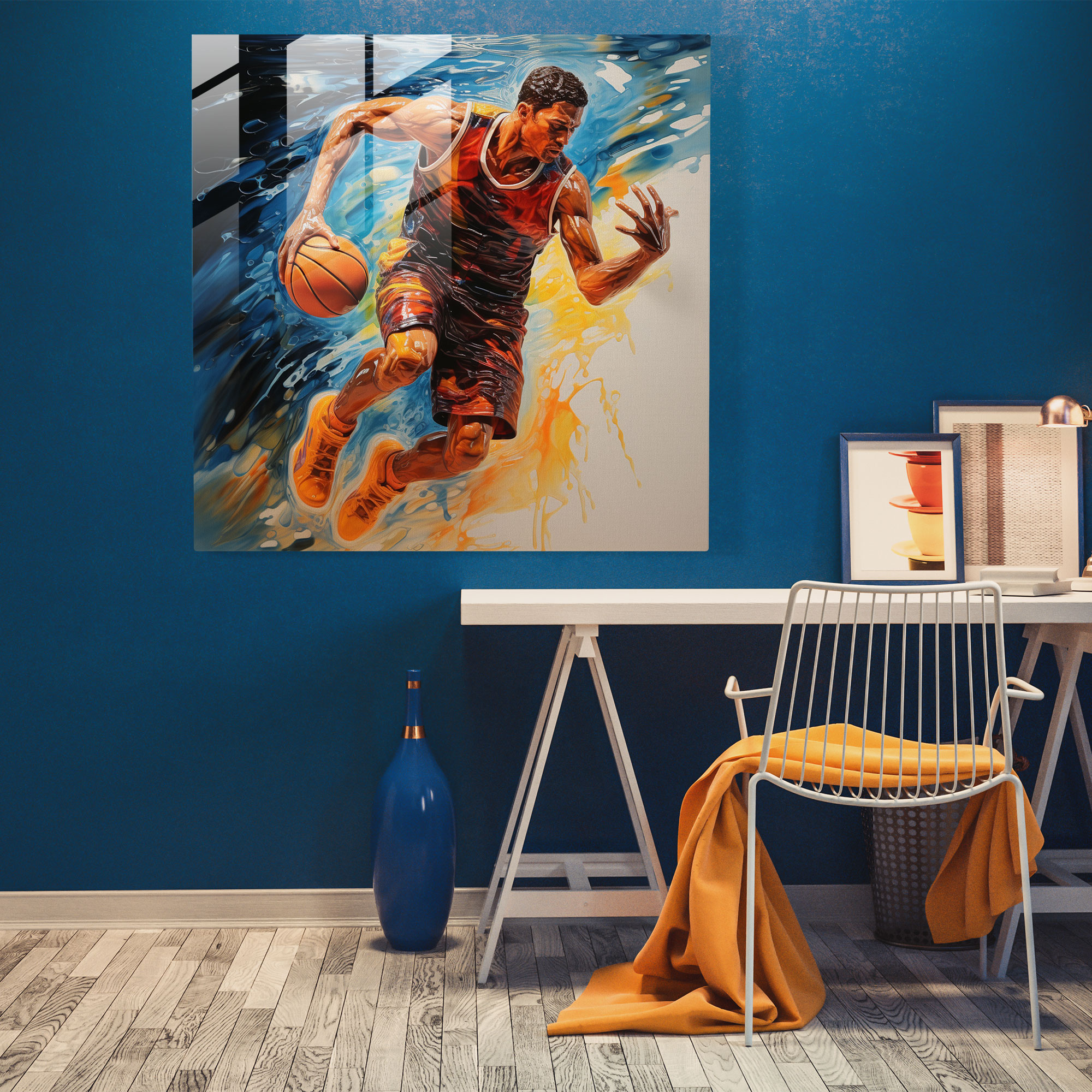 Nba Power Glass Print - Nba, Wall Decoration, Strength, Basketball Player