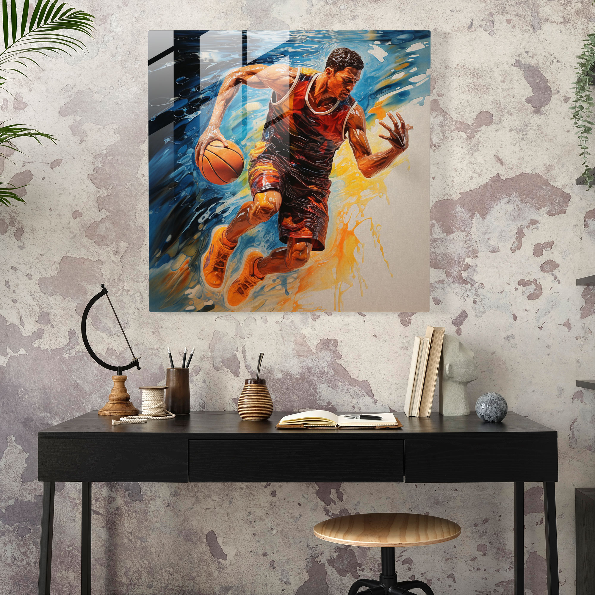 Nba Power Glass Print - Nba, Wall Decoration, Strength, Basketball Player