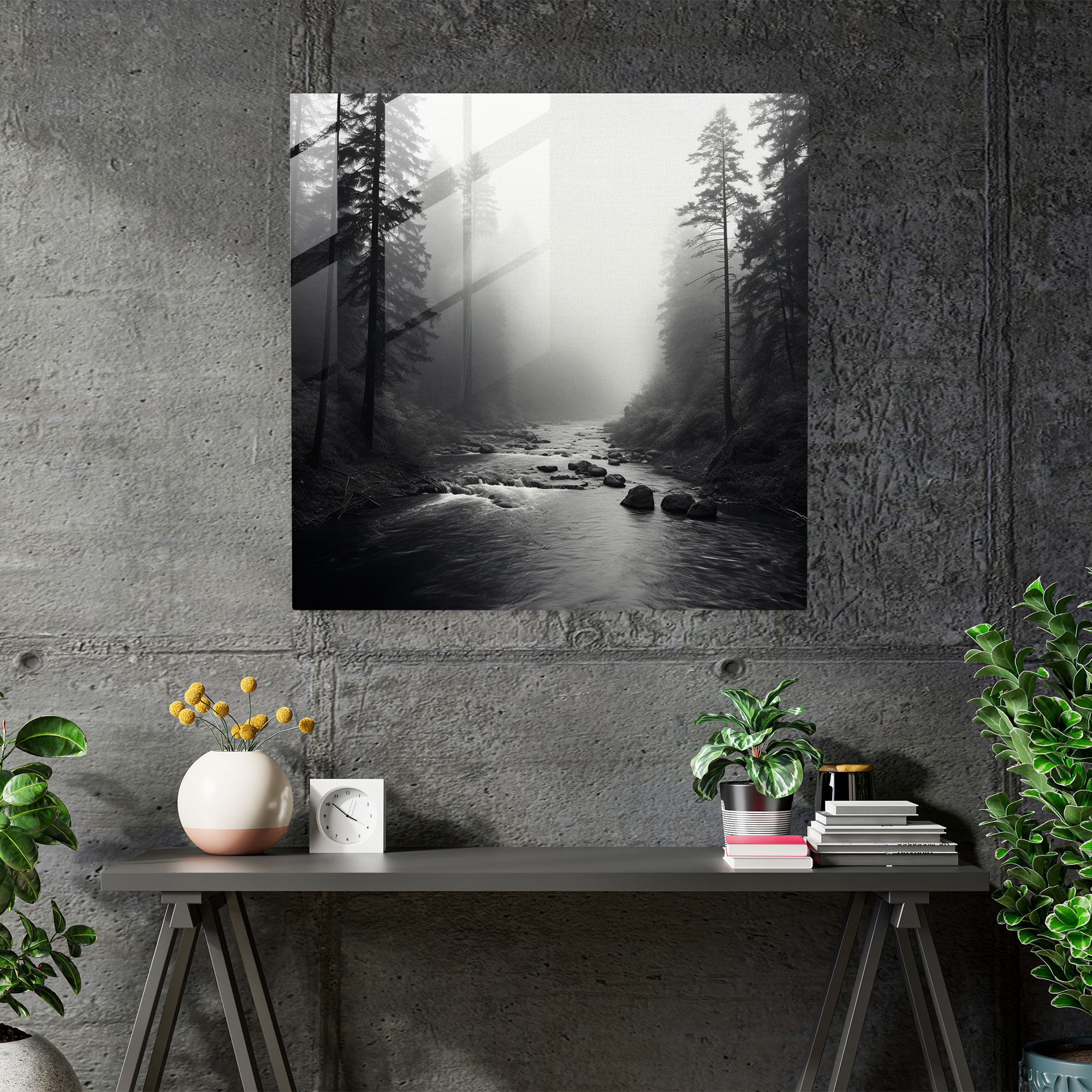 Neutral Glass Print - Foggy Serenity - Neutral, Home Decoration, Serene Landscape, Glass Art