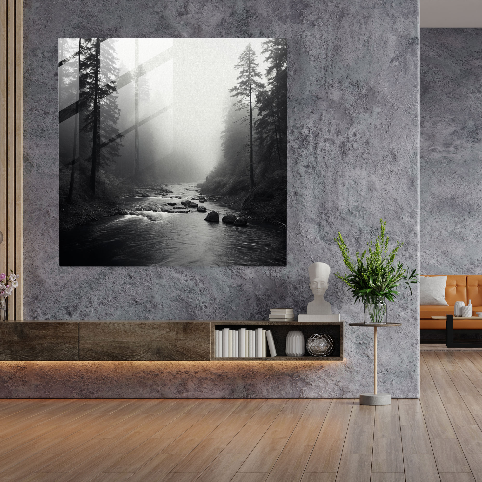 Neutral Glass Print - Foggy Serenity - Neutral, Home Decoration, Serene Landscape, Glass Art