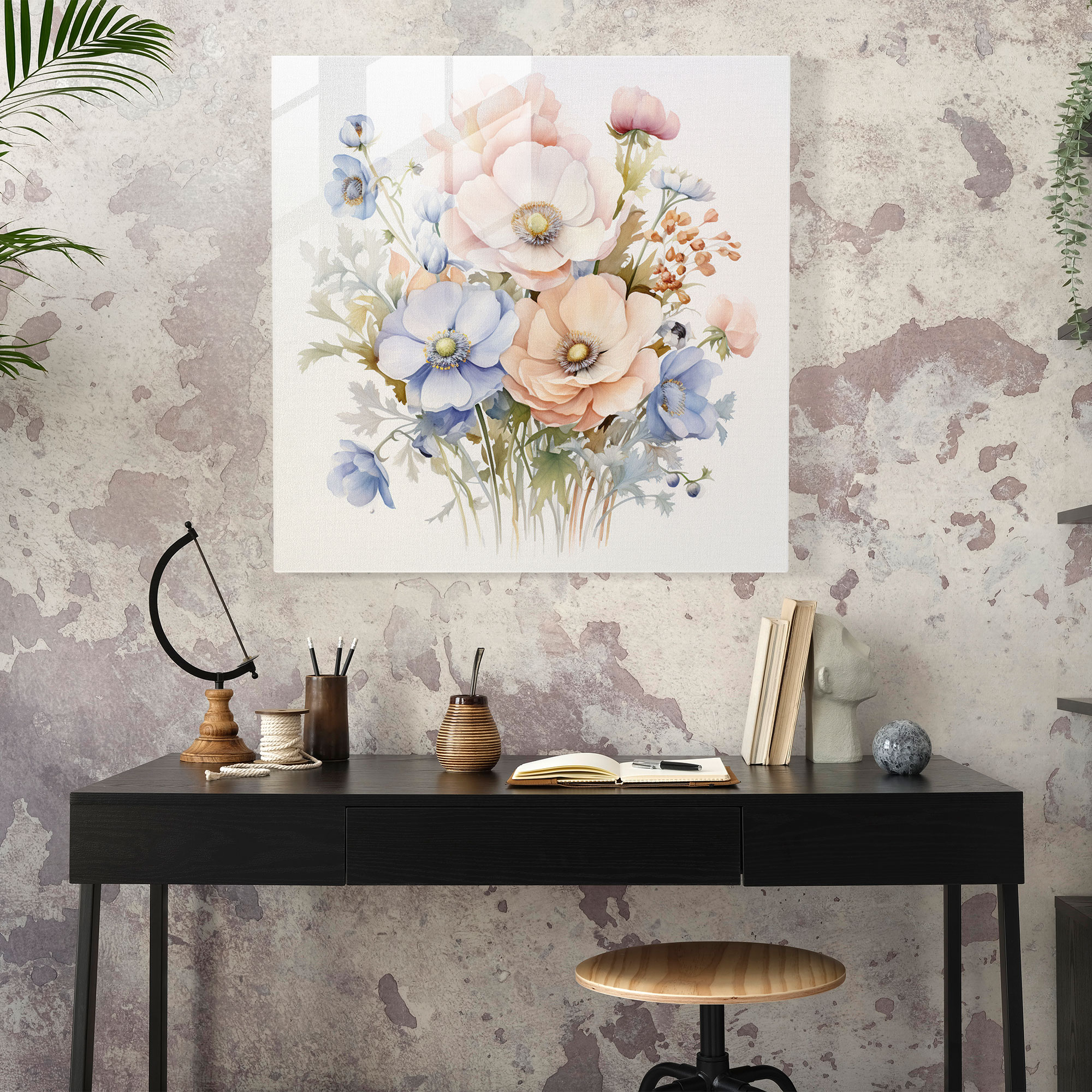 Neutral Glass Print - Pastel Blooms - Neutral, Home Decoration, Watercolor Painting, Pastel Blooms