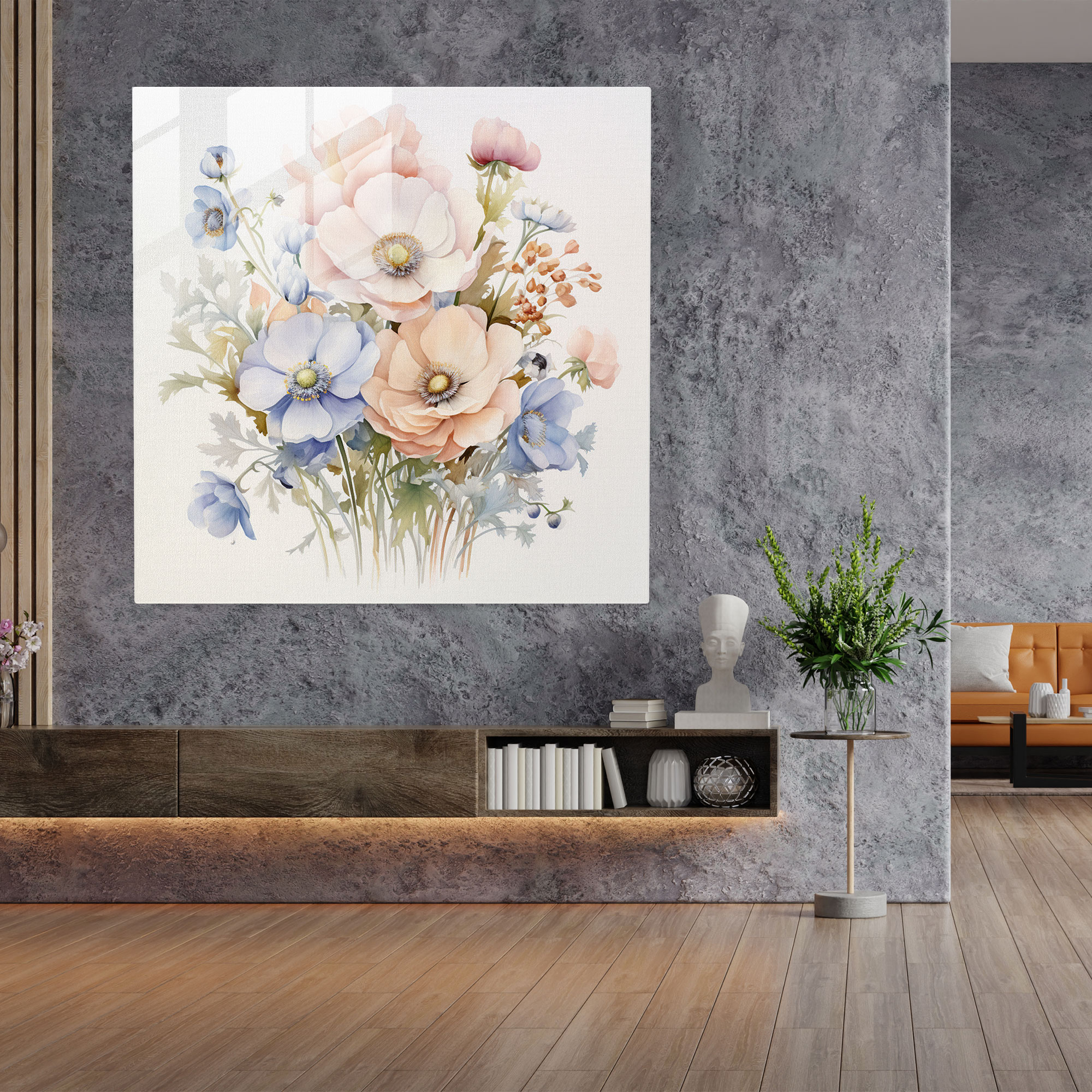 Neutral Glass Print - Pastel Blooms - Neutral, Home Decoration, Watercolor Painting, Pastel Blooms