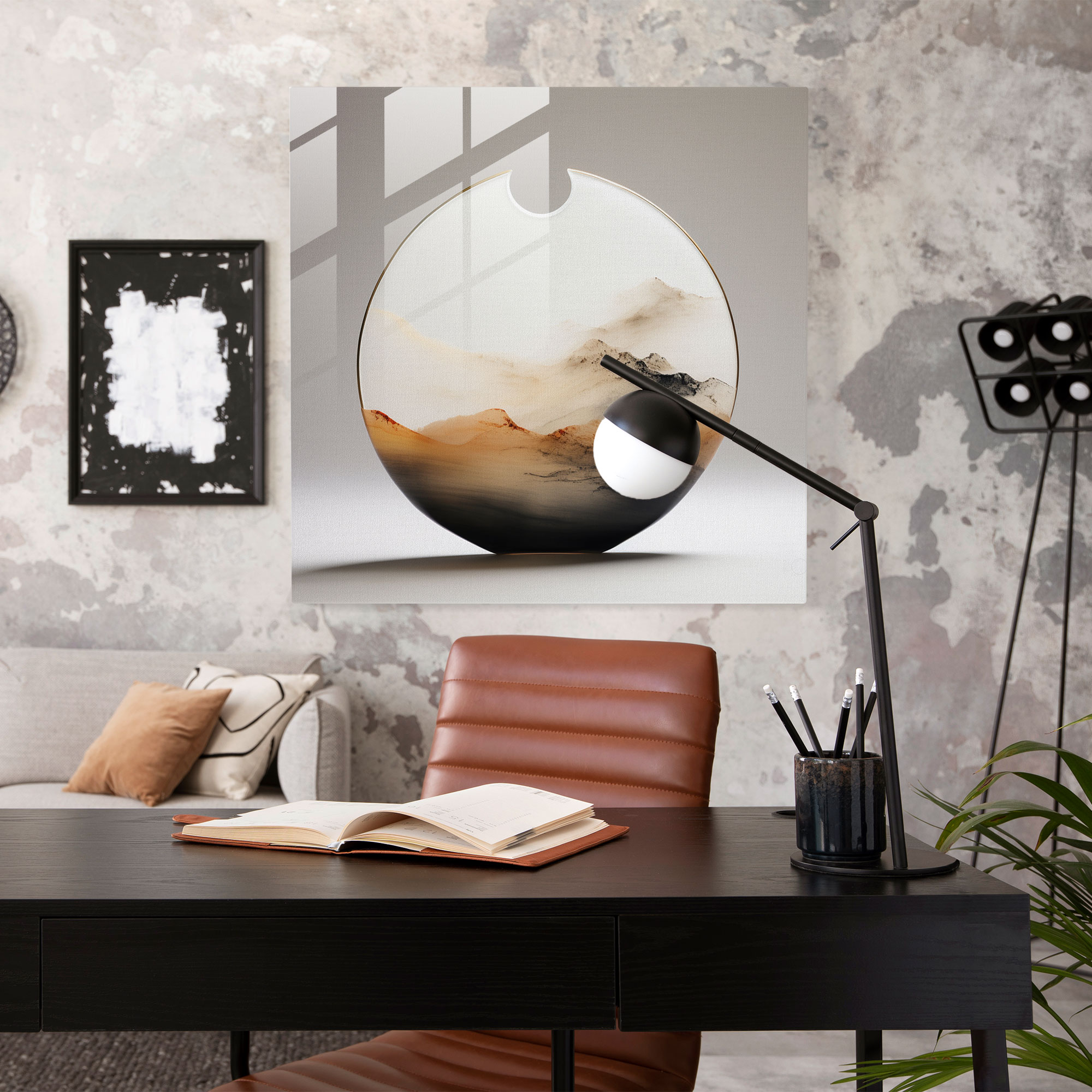Doğal Cam Tablo Sanatı - Minimalist Manzara - Nötr Duvar Dekorasyonu Huzur