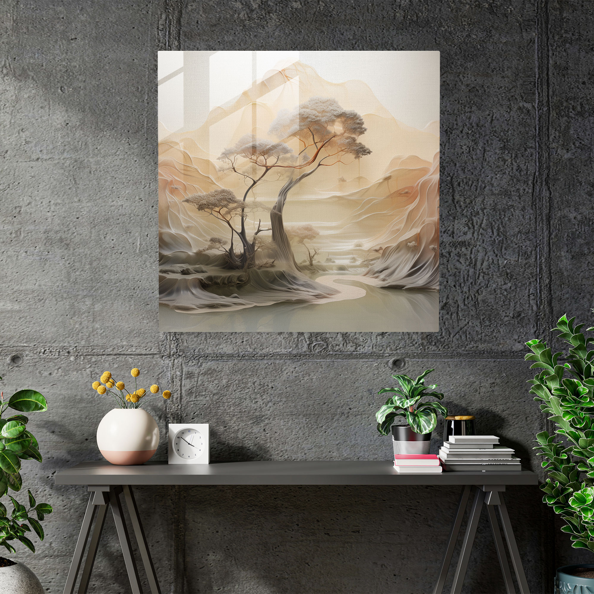 Doğaçlama Cam Tablo Sanatı - Rüya Gibi Gerçeküstü - Nötr Cam Sanat Pastel Renkler Cam Tablosu