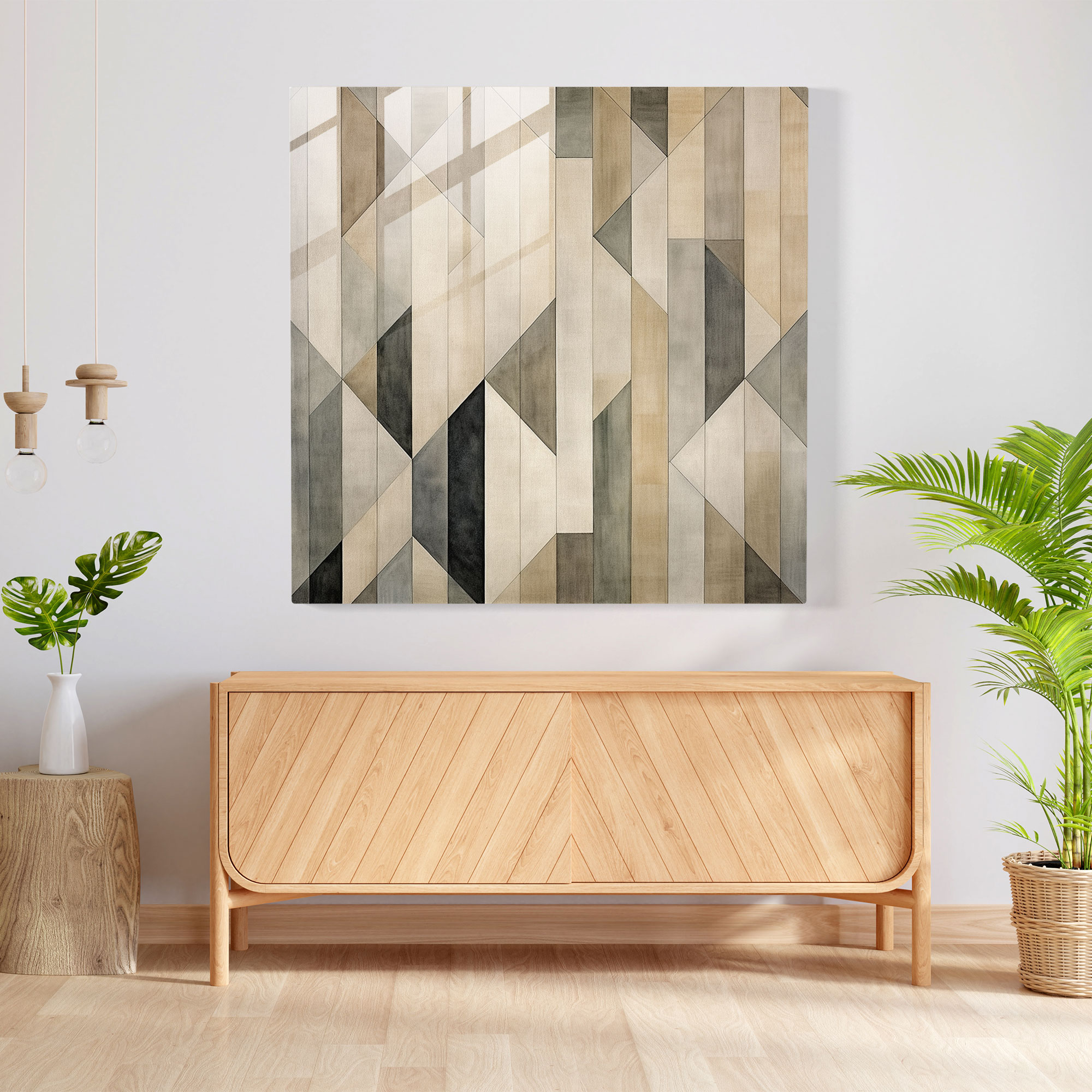 Neutral Glass Print - Geometric Balance - Neutral, Home Decoration, Modern Art, Geometric Design