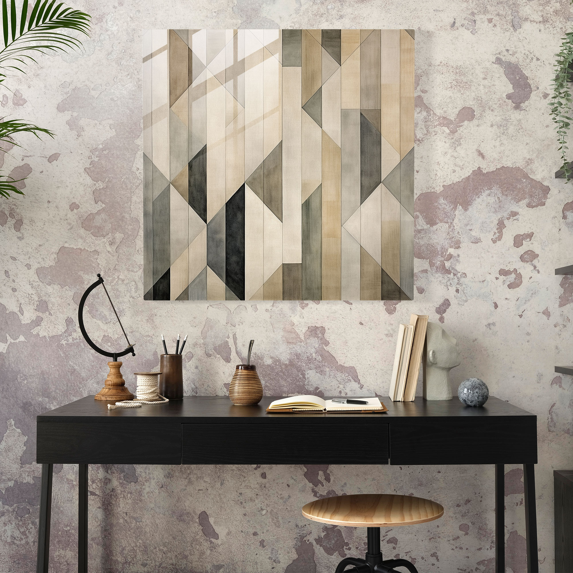 Neutral Glass Print - Geometric Balance - Neutral, Home Decoration, Modern Art, Geometric Design