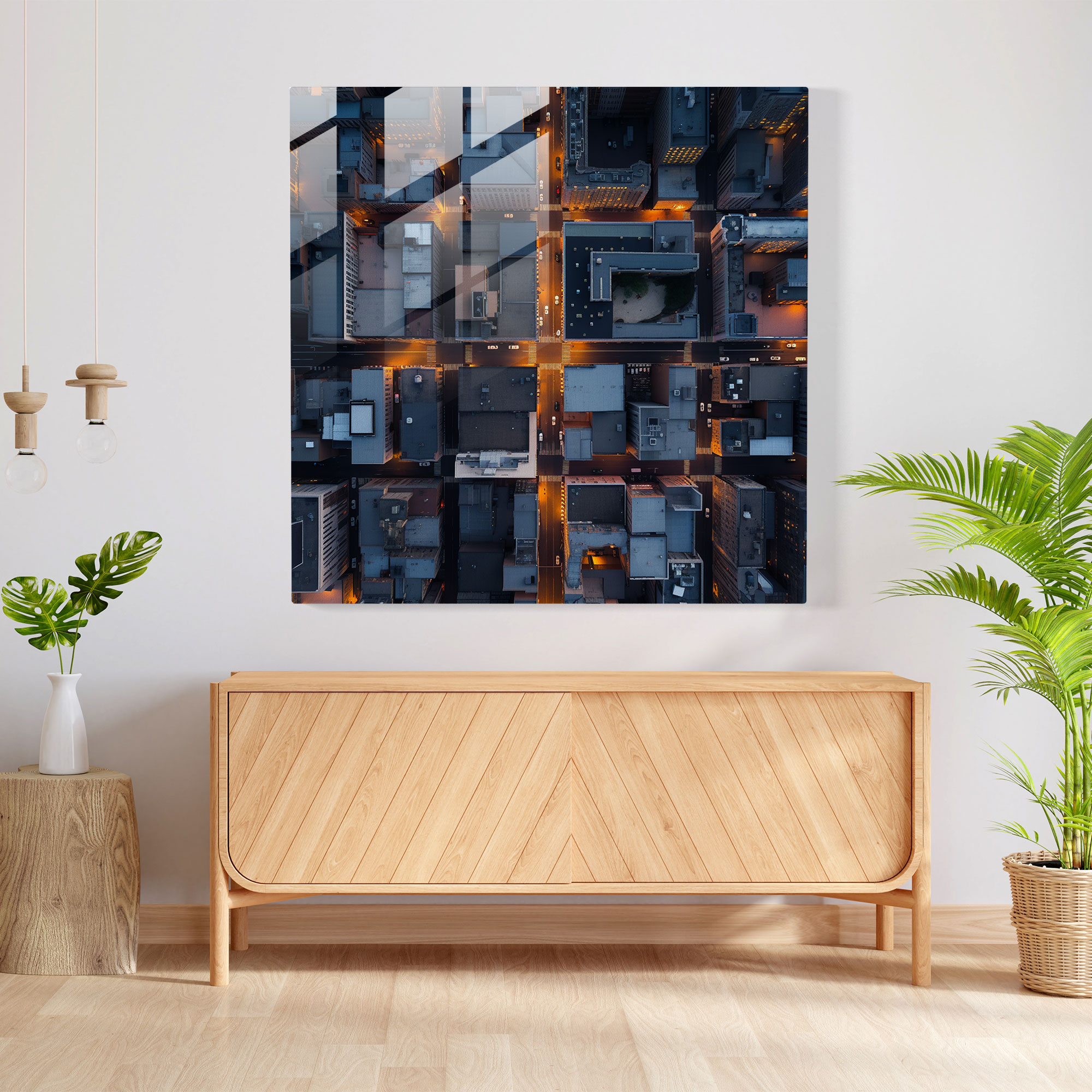 Neutral Glass Print - Dusk Cityscape - Neutral, Minimalist Cityscape, Glass Art, Modern Art