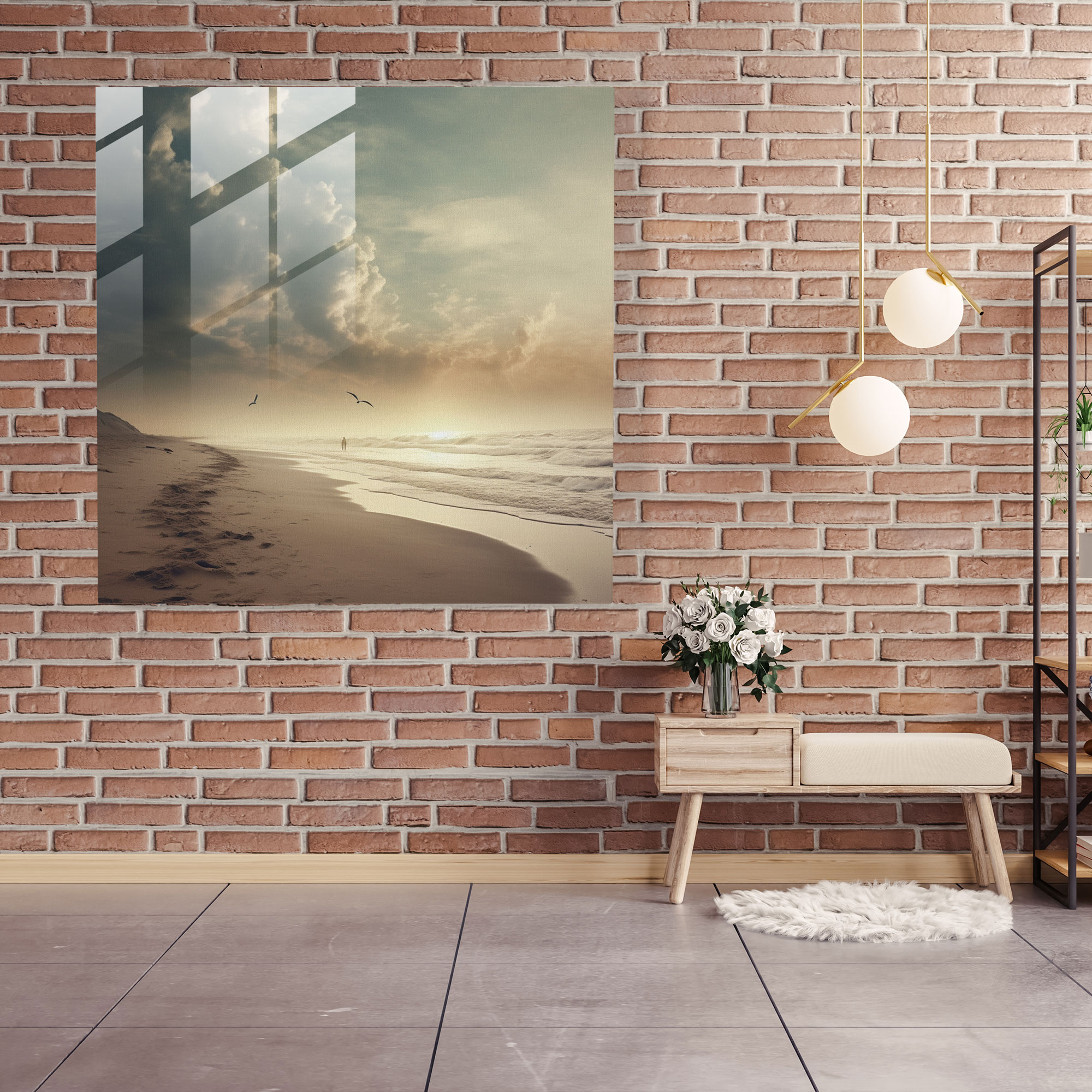 Neutral Glass Print - Beach Serenity - Neutral, Home Decoration, Modern Art, Wall Decoration