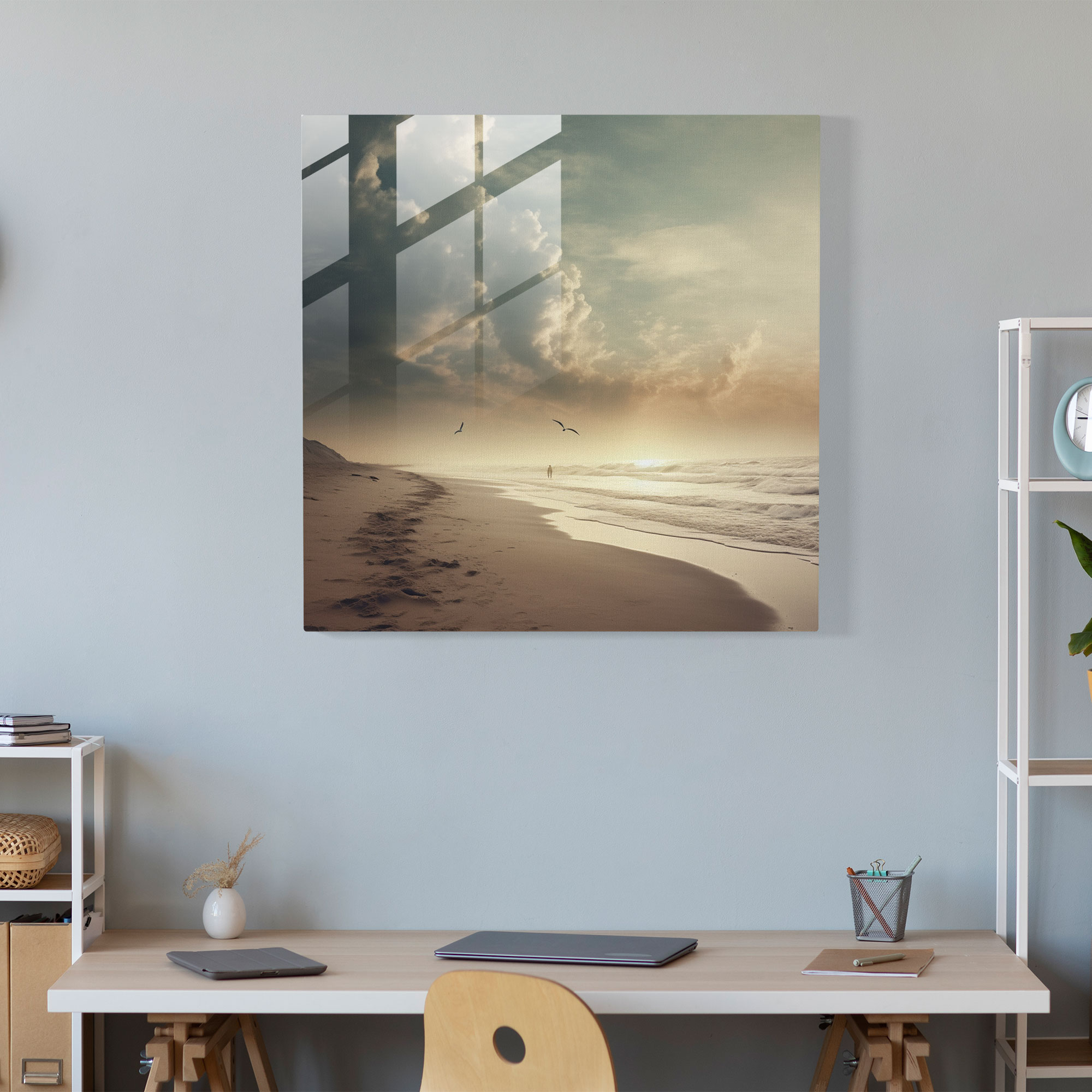 Neutral Glass Print - Beach Serenity - Neutral, Home Decoration, Modern Art, Wall Decoration