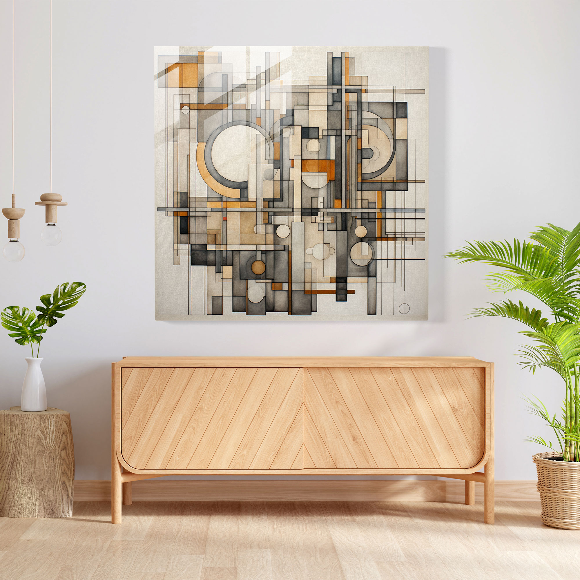 Neutral Geometric Glass Print - Neutral, Shapes, Wall Decoration, Home Decoration