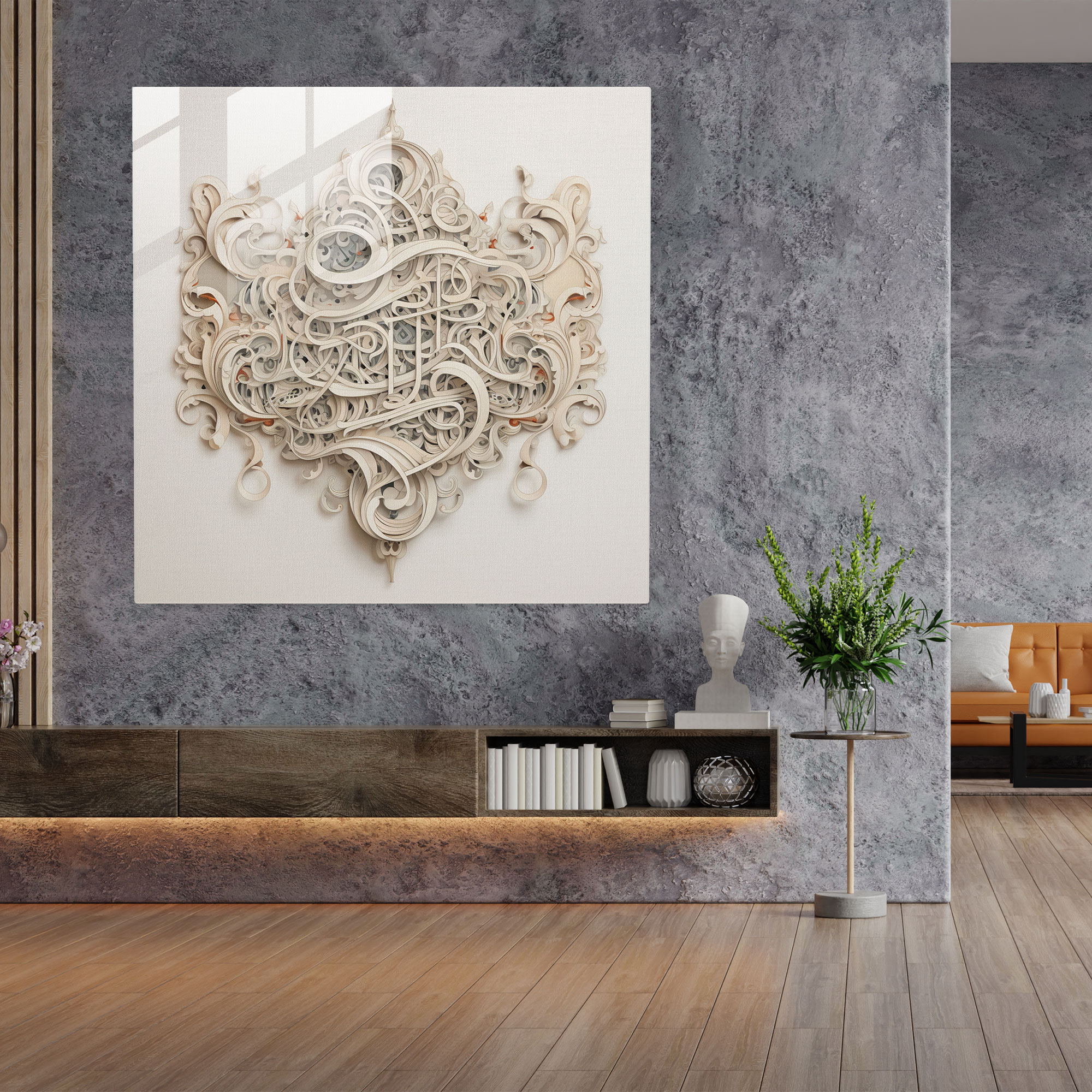 Neutral Calligraphy Glass Print - Neutral, Modern Art, Calligraphic Art, Quote