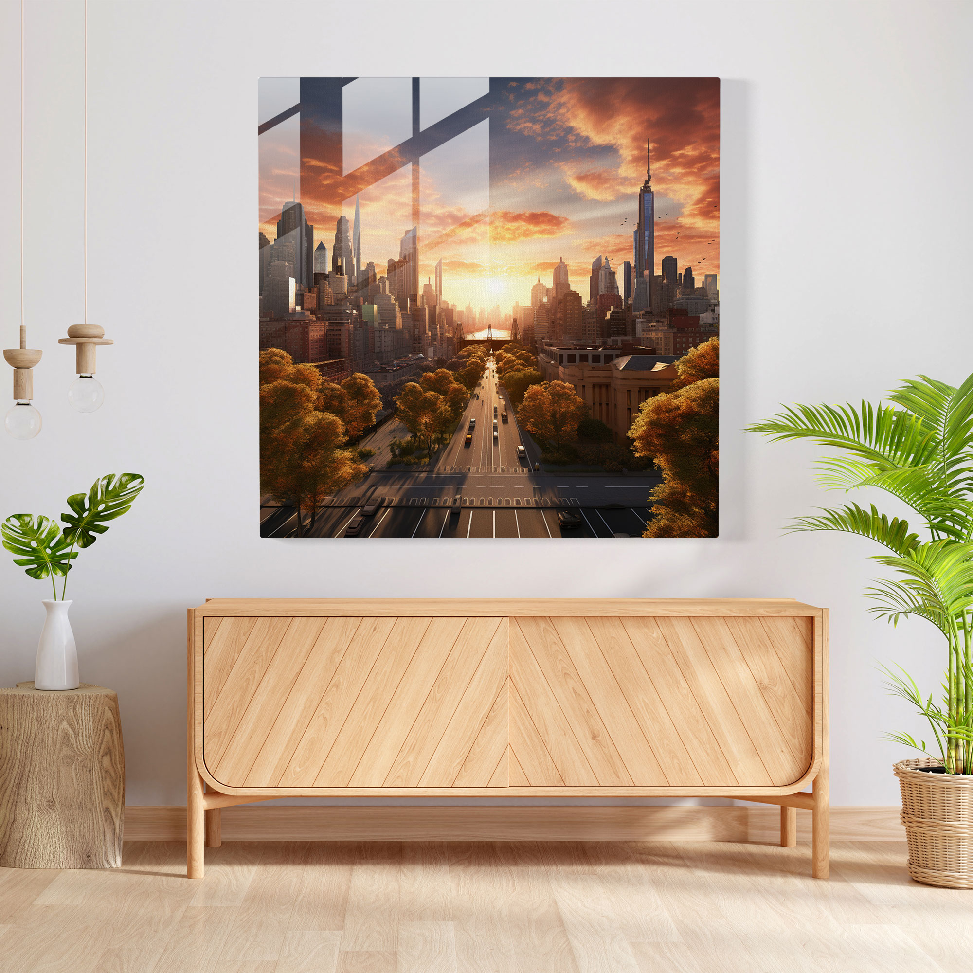 Neutral Cityscape Glass Print - Neutral, Glass Art, Picturesque Sunset, Neutral City Skyline