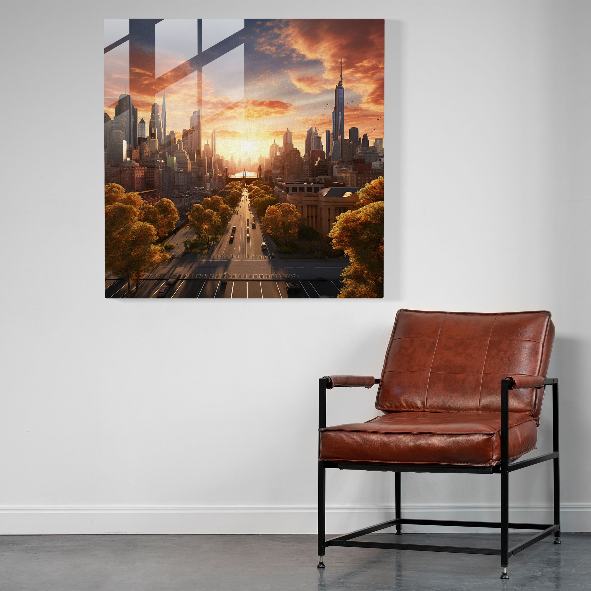 Neutral Cityscape Glass Print - Neutral, Glass Art, Picturesque Sunset, Neutral City Skyline