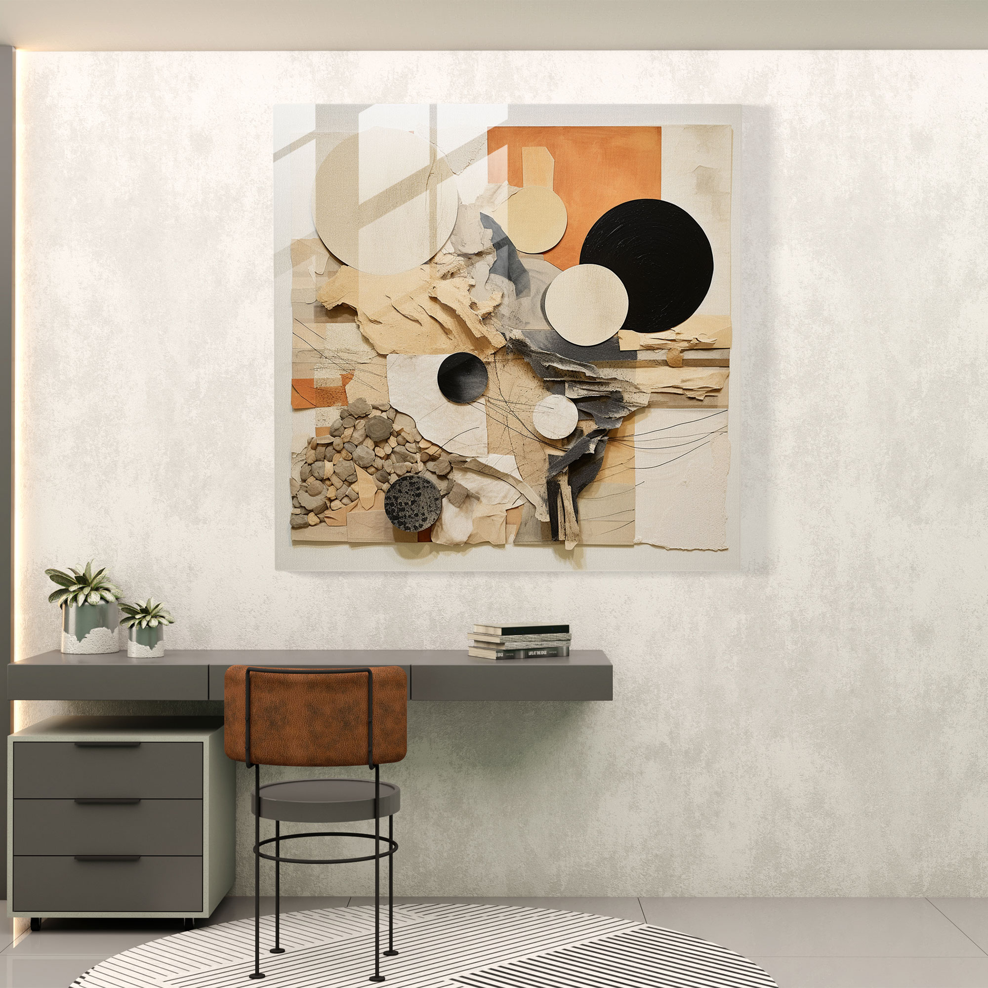 Neutral Collage Glass Print - Neutral, Mix Of Colors, Wall Decoration, Uniqueness