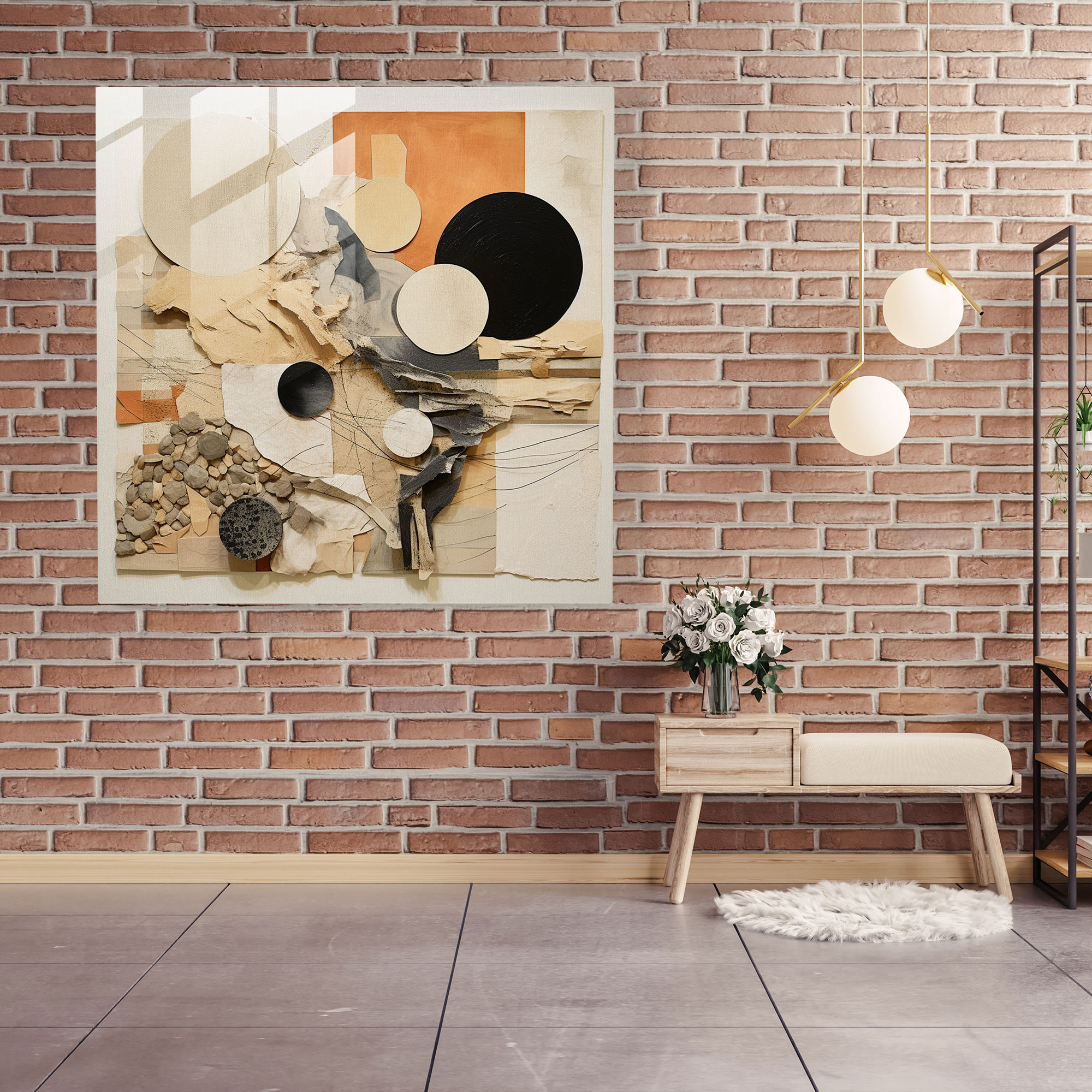 Neutral Collage Glass Print - Neutral, Mix Of Colors, Wall Decoration, Uniqueness