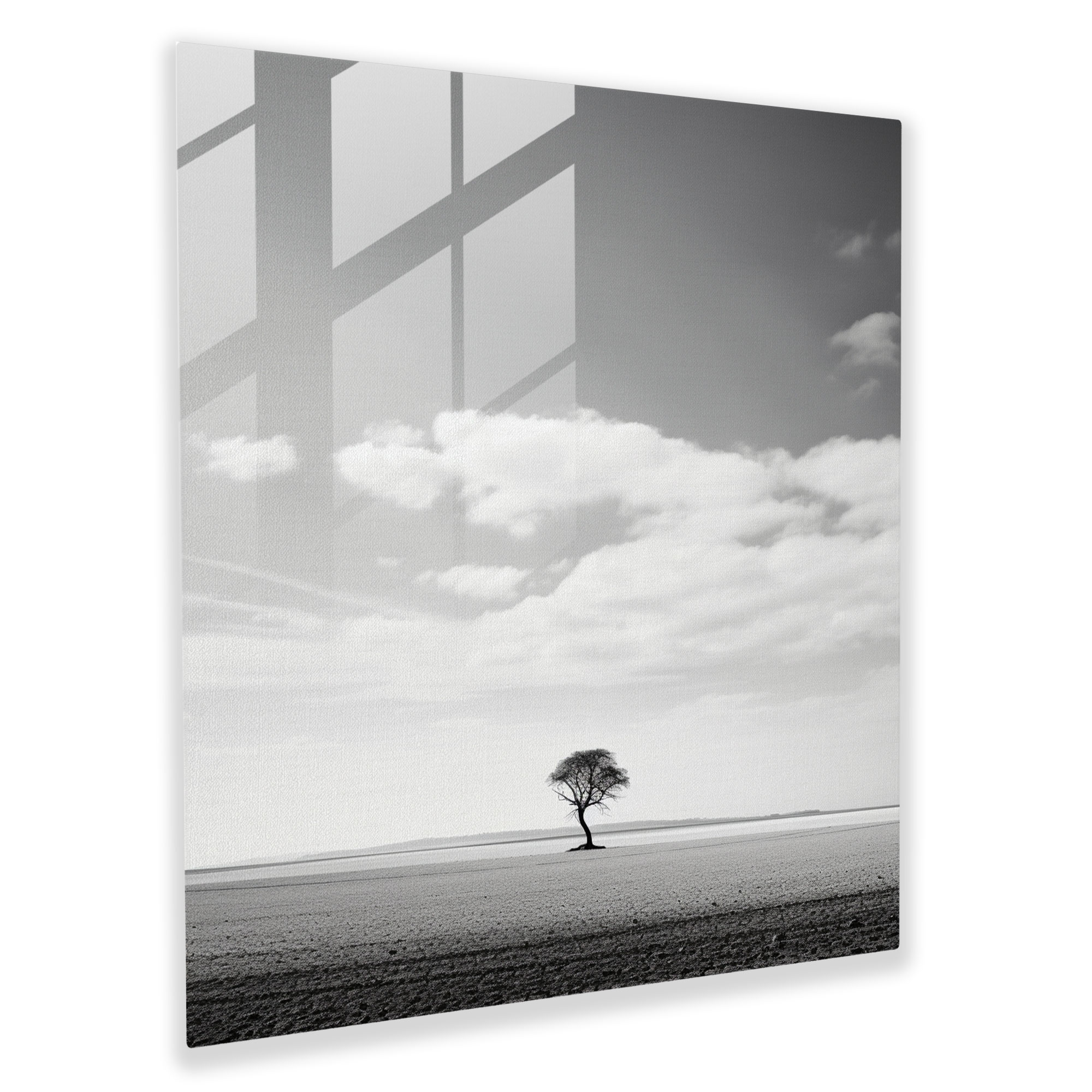 Neutral Tranquil Tree Glass Print - Neutral, Single Tree, Glass Print, Minimalist