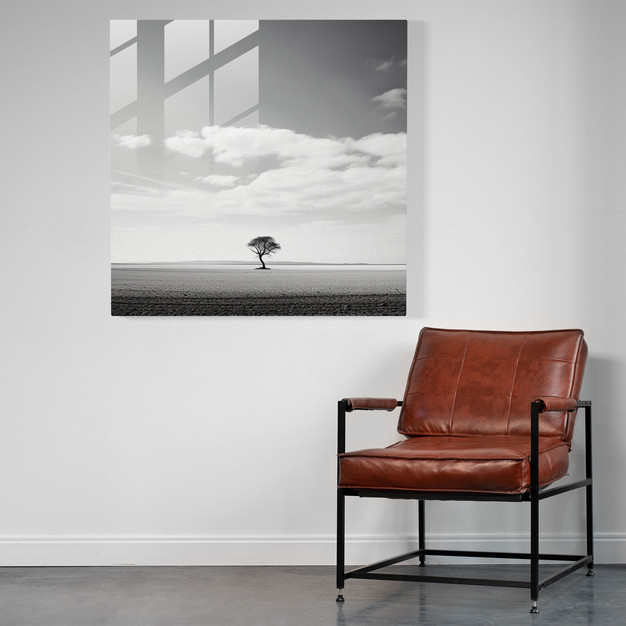 Neutral Tranquil Tree Glass Print - Neutral, Single Tree, Glass Print, Minimalist