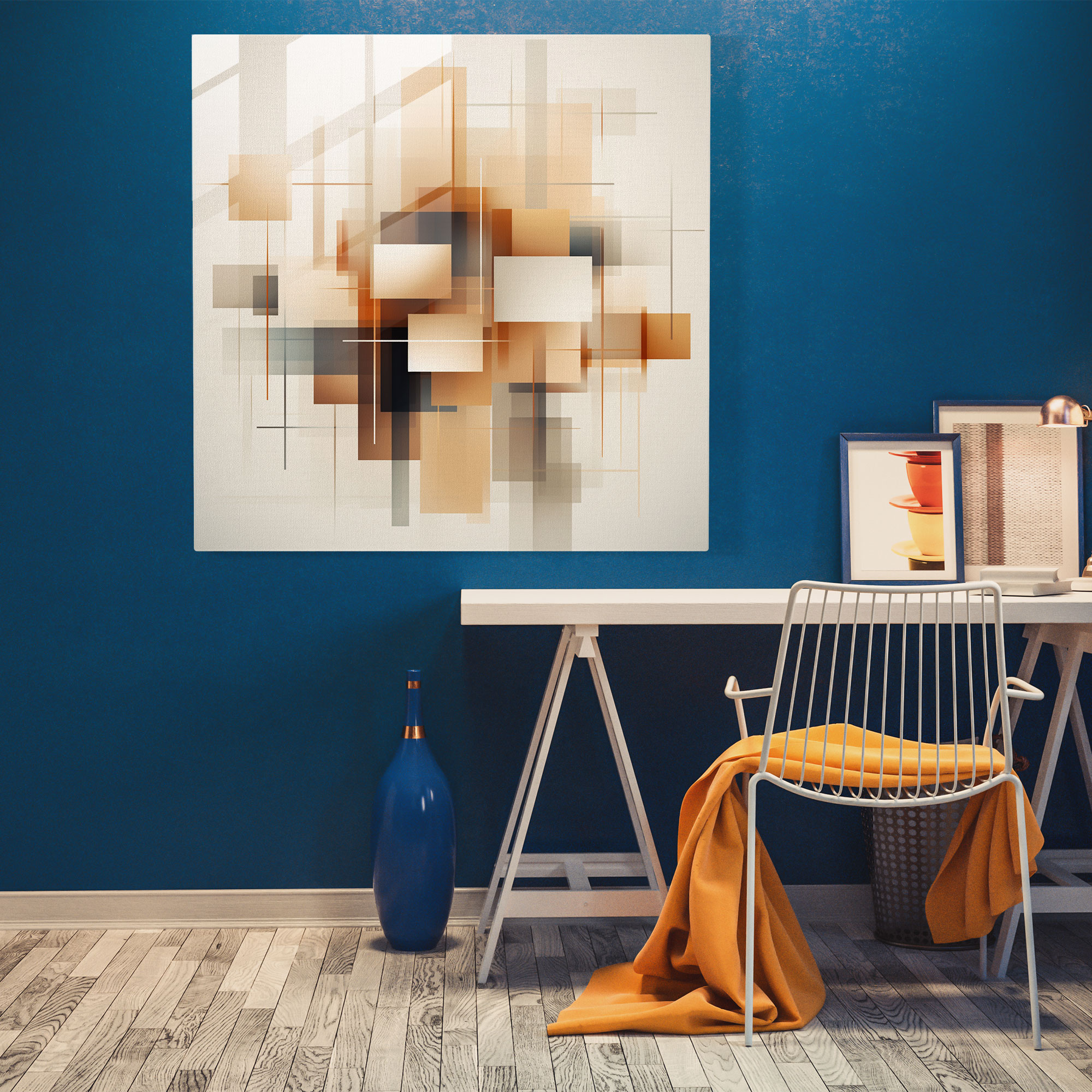 Geometrik Cam Tablo - Nötr Modern Sanat Duvar Dekorasyonu