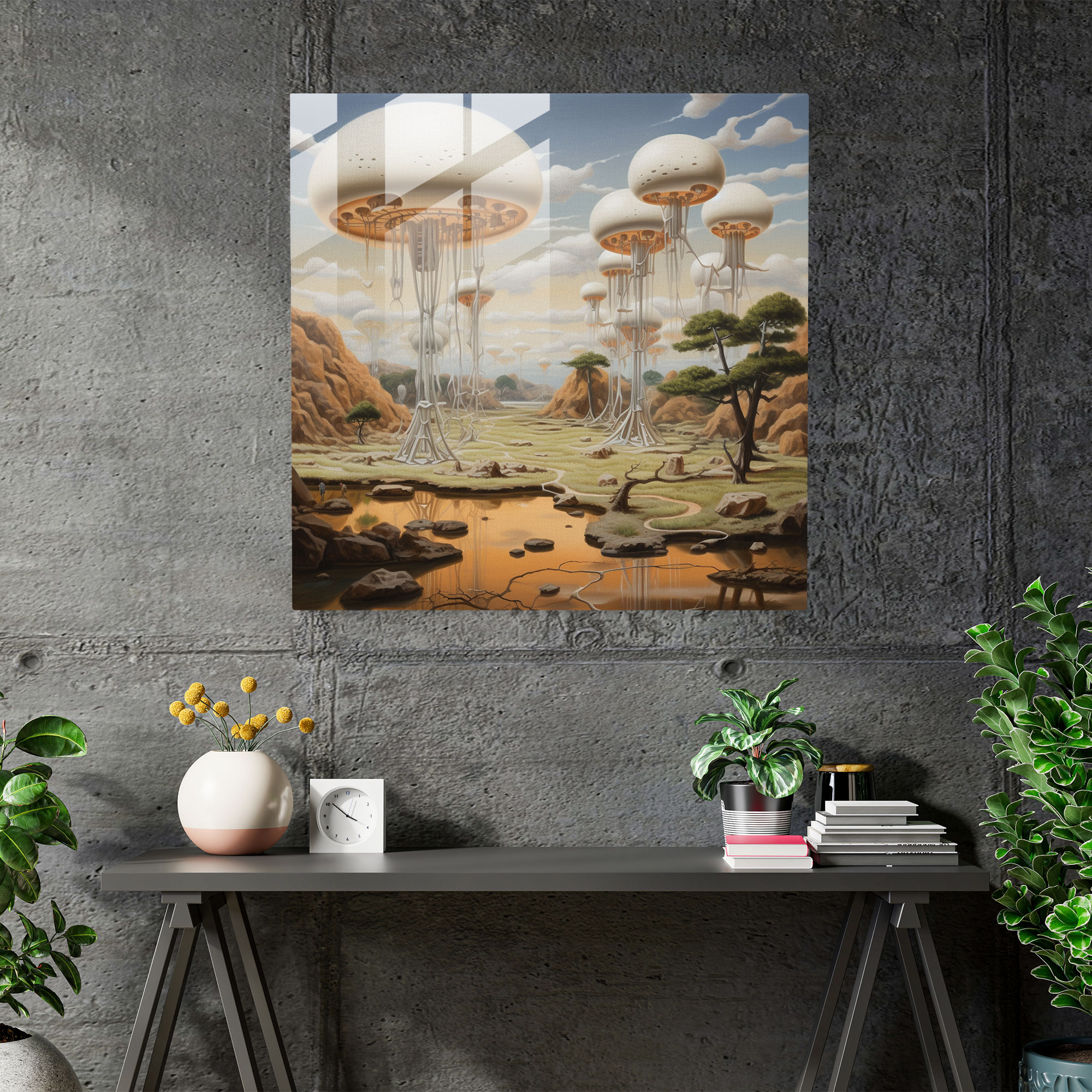 Neutral Mystical Landscape Glass Print - Neutral, Mystery, Wall Decoration, Glass Art