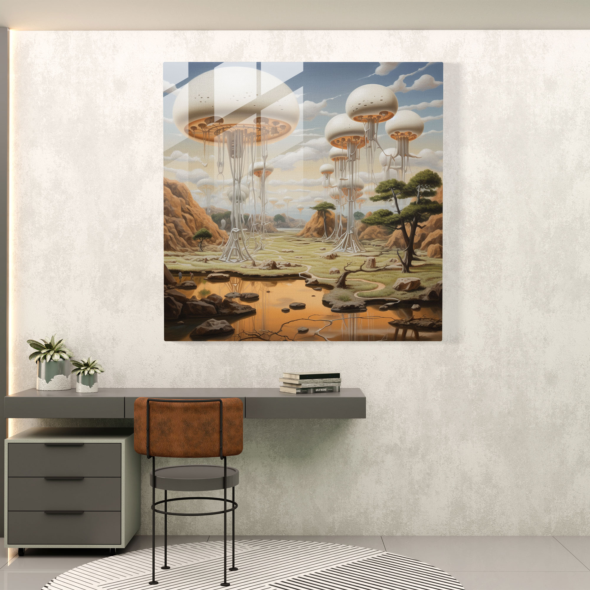 Neutral Mystical Landscape Glass Print - Neutral, Mystery, Wall Decoration, Glass Art