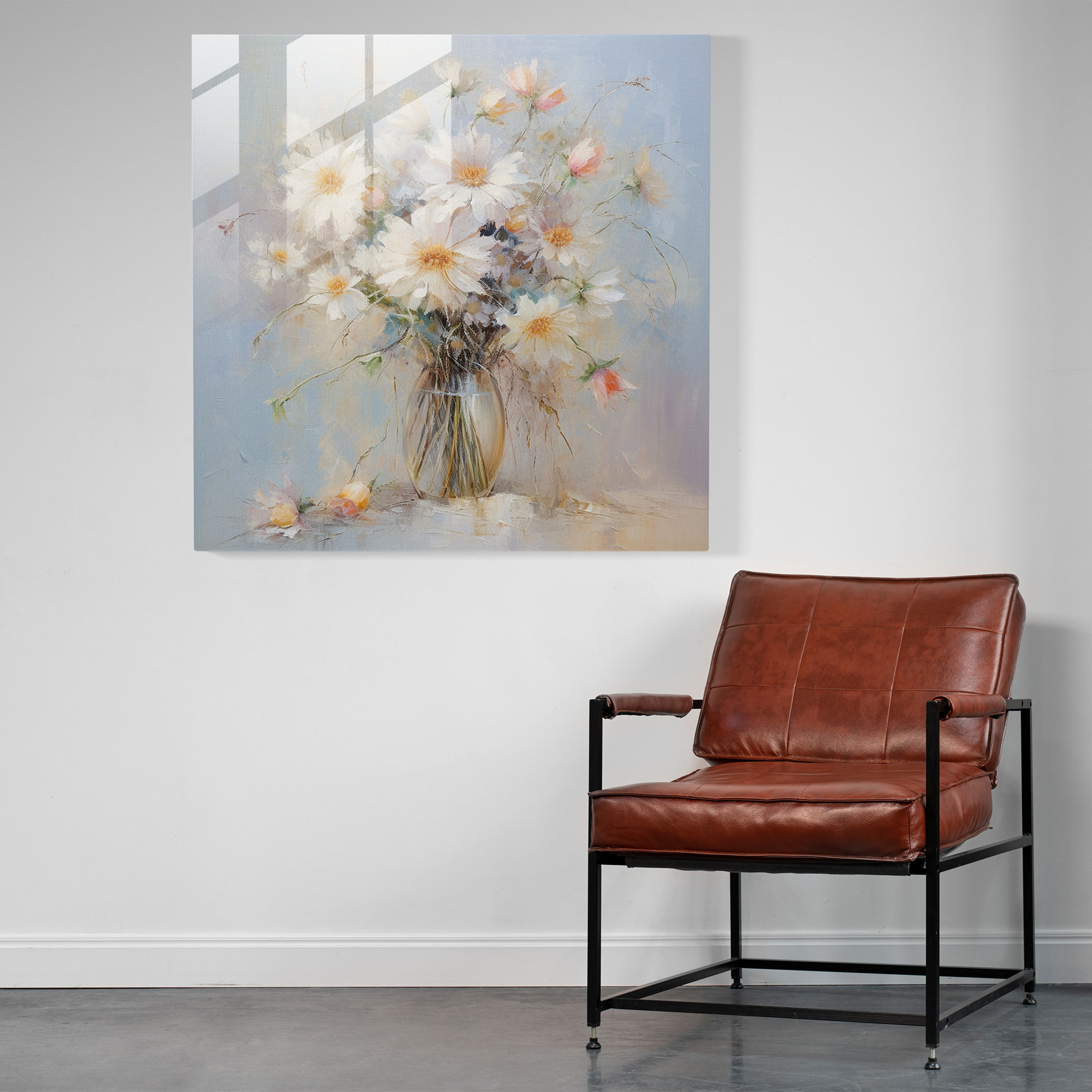Neutral Delicate Bouquet Glass Print - Neutral, Glass Art, Neutral, Impressionist Pastel Drawing