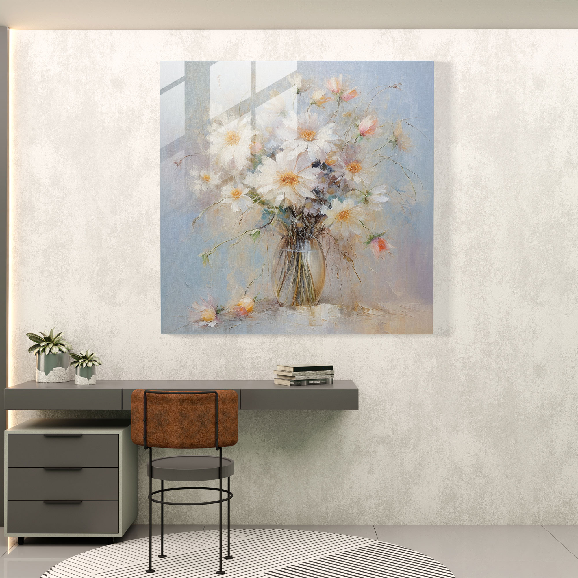 Neutral Delicate Bouquet Glass Print - Neutral, Glass Art, Neutral, Impressionist Pastel Drawing