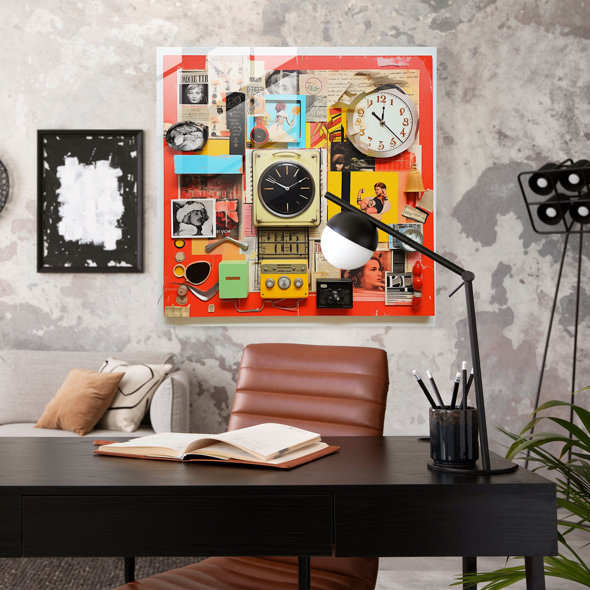 Neutral Retro Vibes Glass Print - Neutral, Modern Art, Vintage Objects, Glass Print