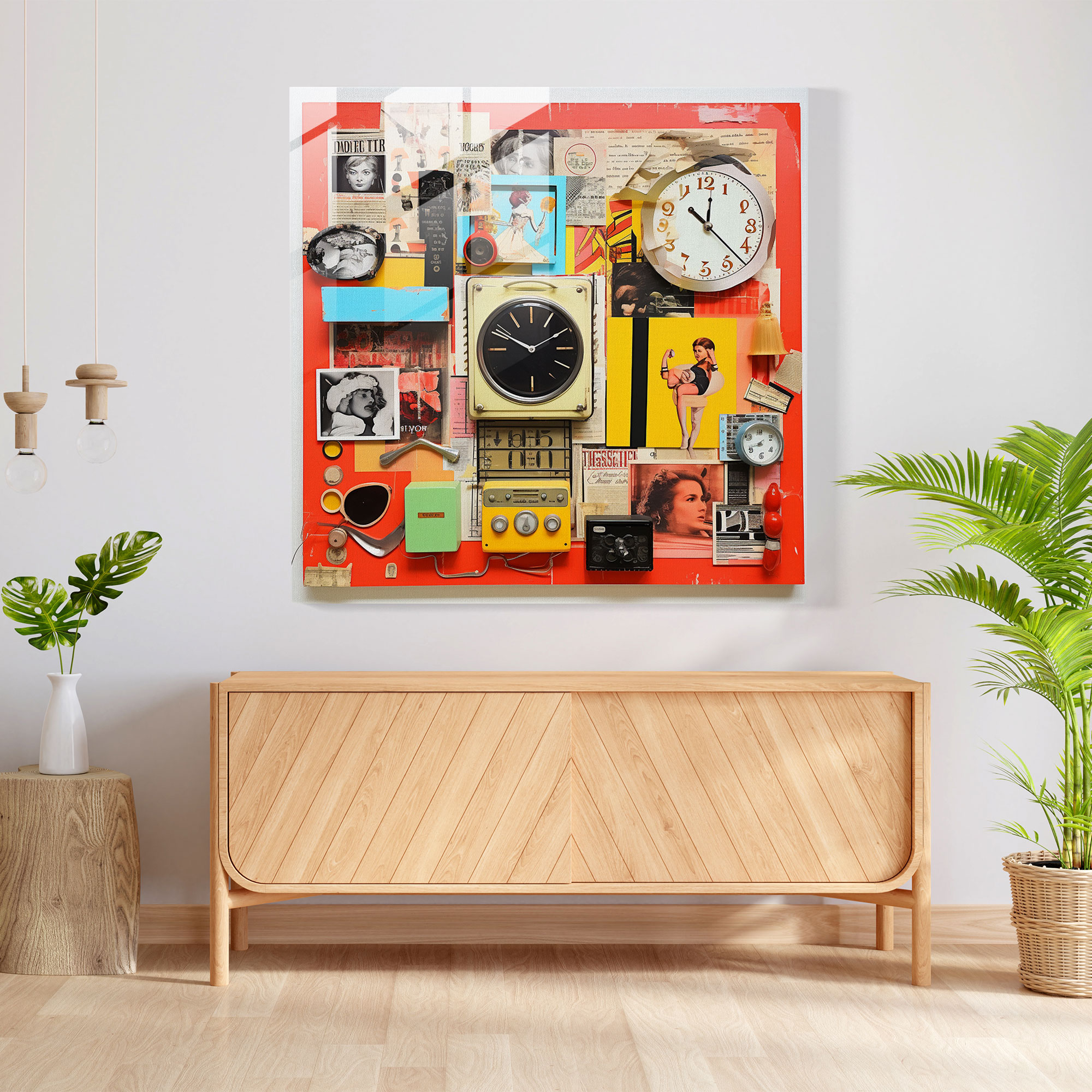 Neutral Retro Vibes Glass Print - Neutral, Modern Art, Vintage Objects, Glass Print