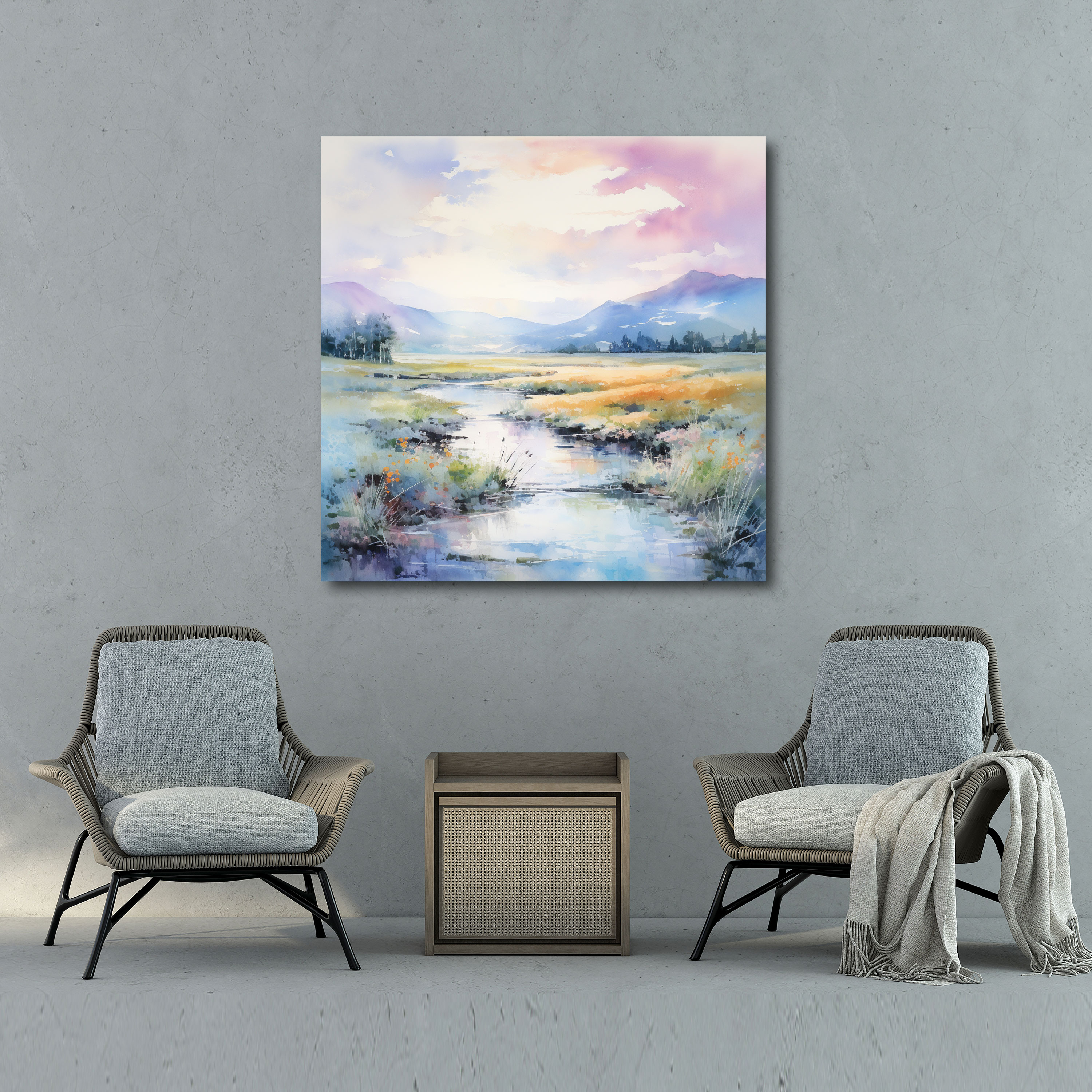 Neutral Landscape Wall Art - Neutral, Watercolor Brush Strokes, Soft Pastel Hues, Neutral Wall Art